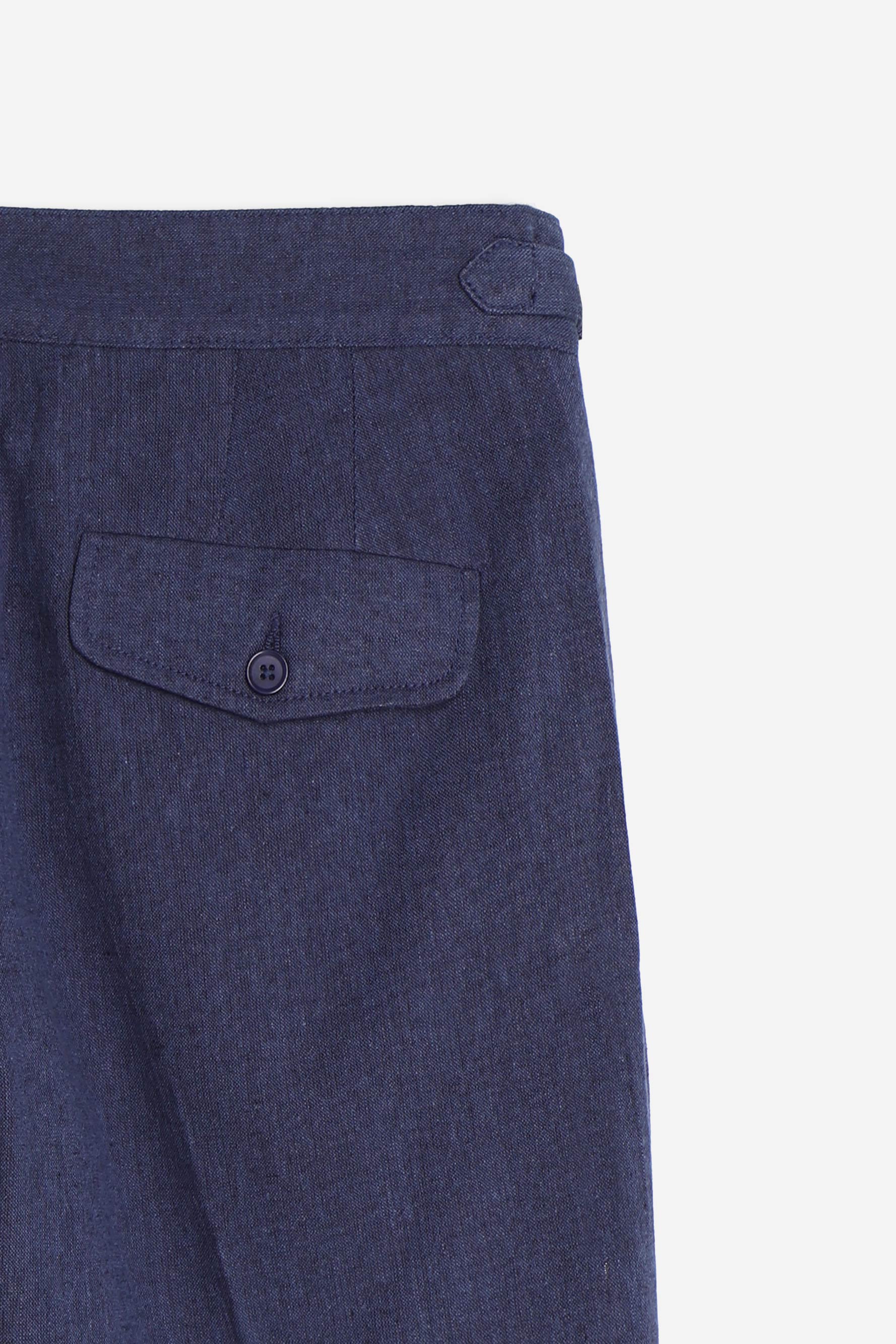 BERMUDA MISTO LINO CON FIBBIE LATERIALI BLEU - Image 4