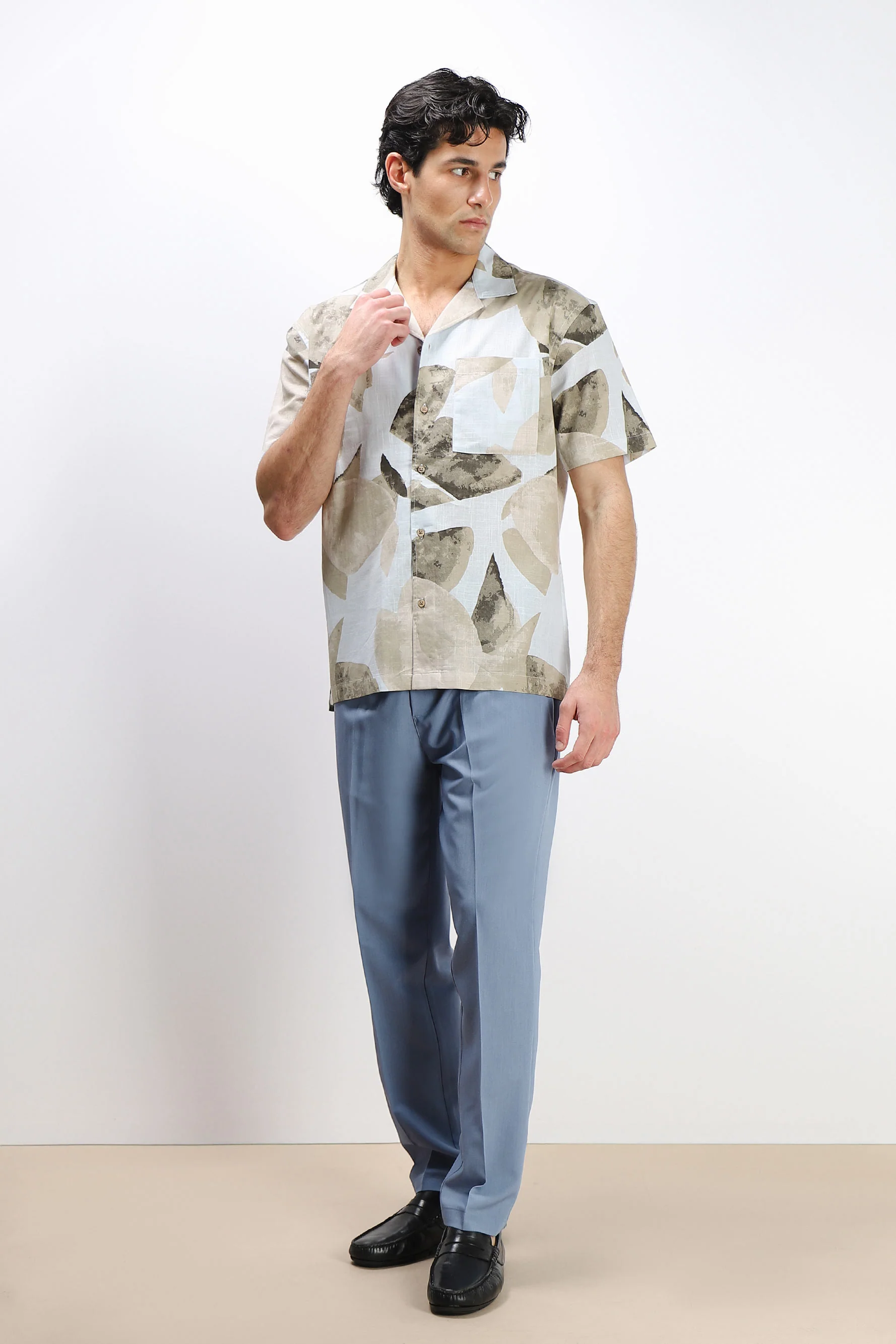CAMICIA COLLO BOWLING MEZZA MANICA CON TASCHINO CIELO
