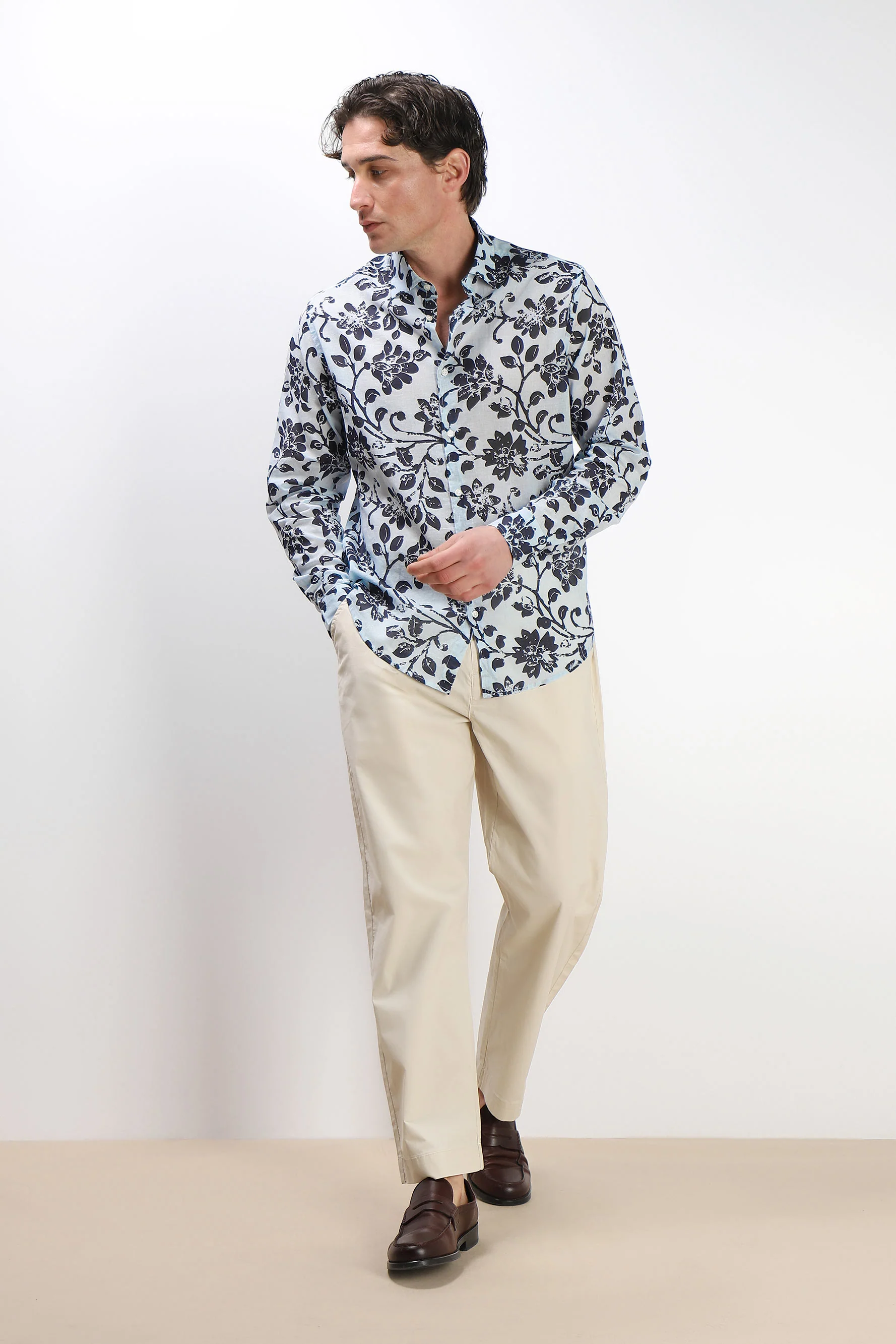 CAMICIA FANTASIA COLLO ITALIANO CELESTE - Image 4