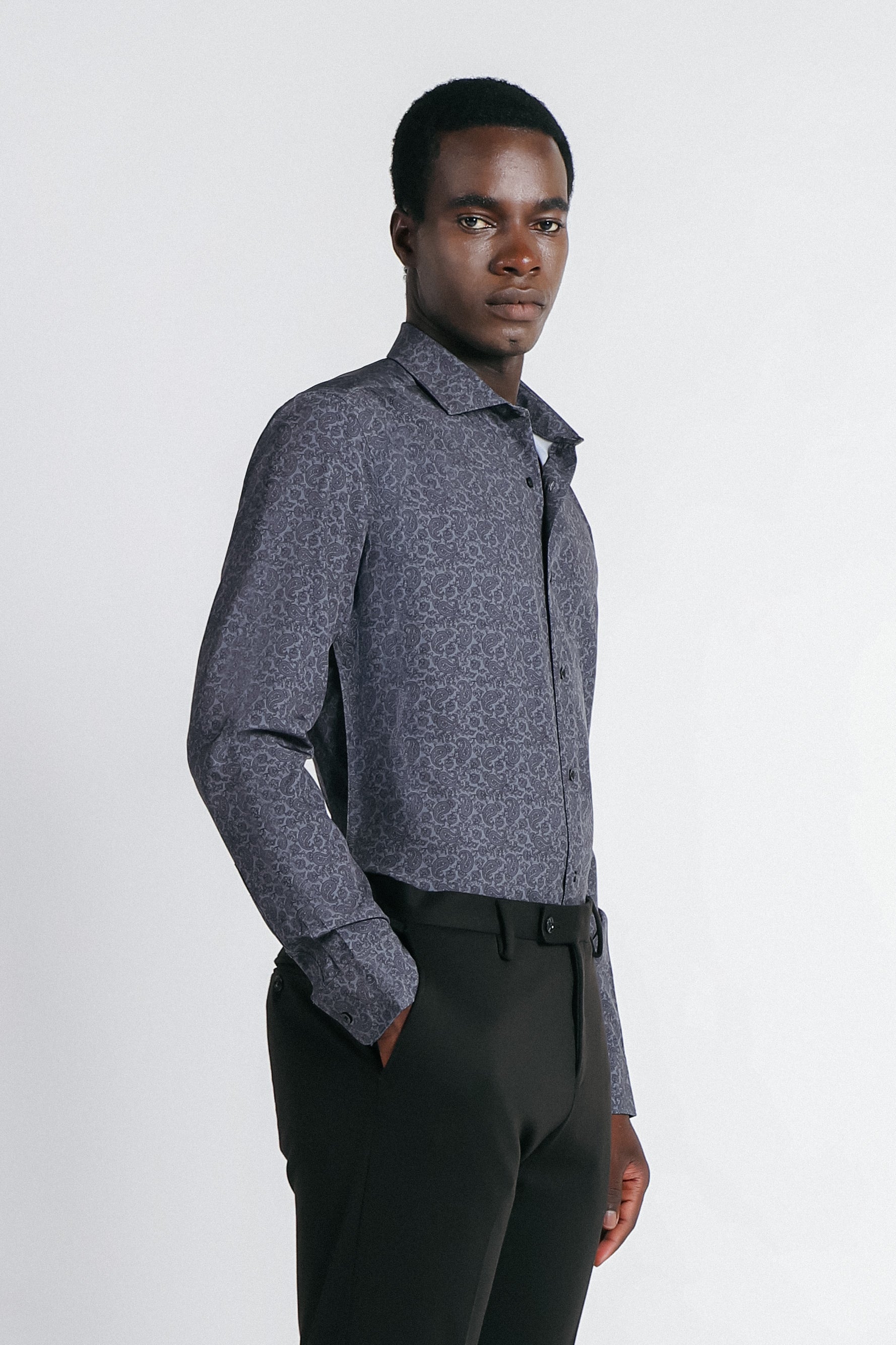 CAMICIA FANTASIA STRETCH GRIGIO - Image 3