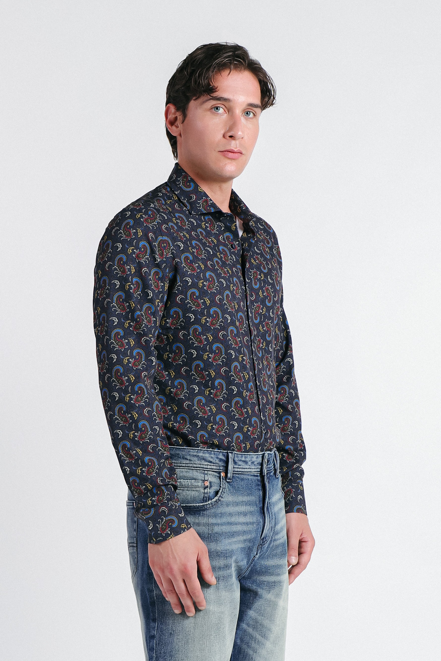 CAMICIA FANTASIA STRETCH INDACO - Image 3