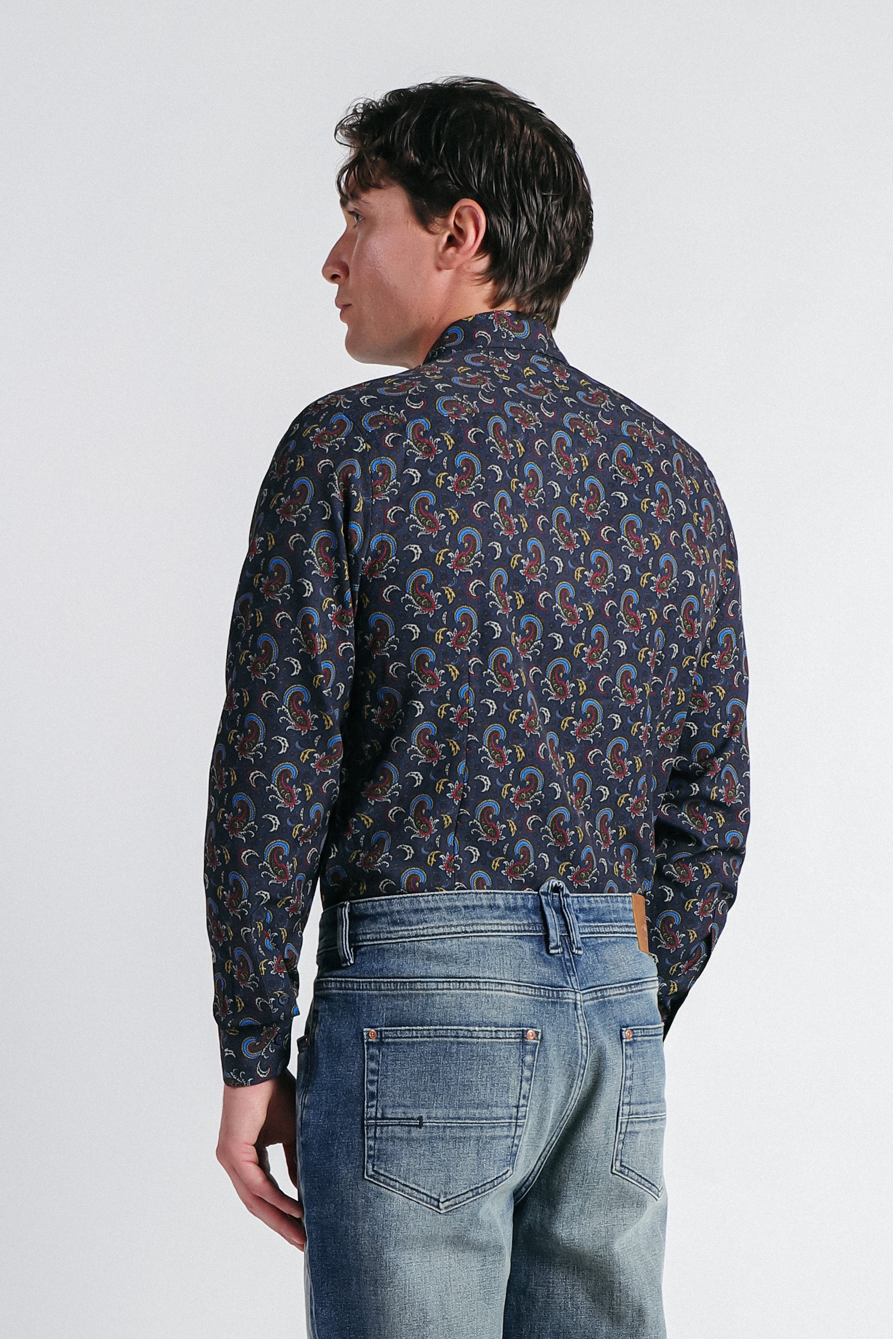 CAMICIA FANTASIA STRETCH INDACO - Image 4