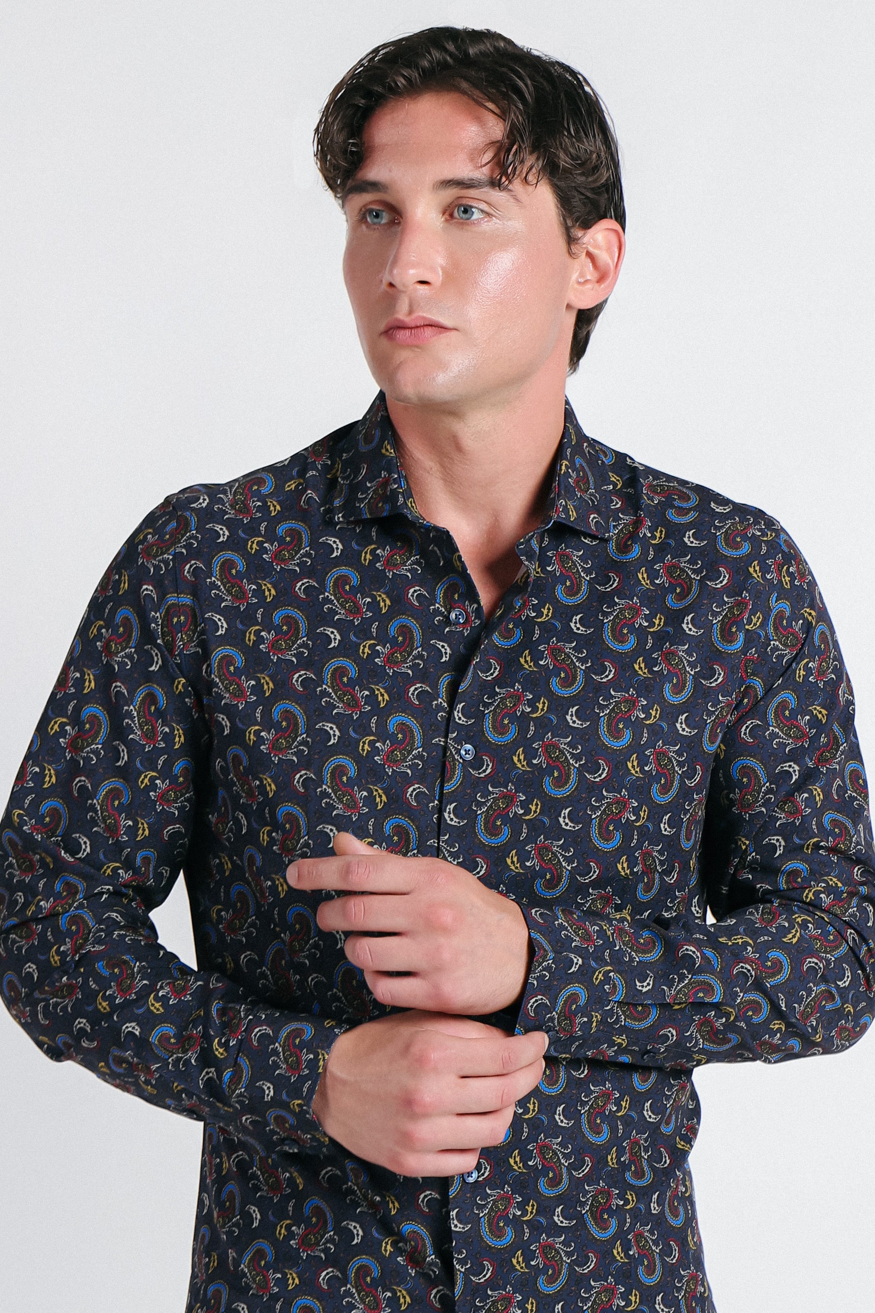 CAMICIA FANTASIA STRETCH INDACO - Image 5