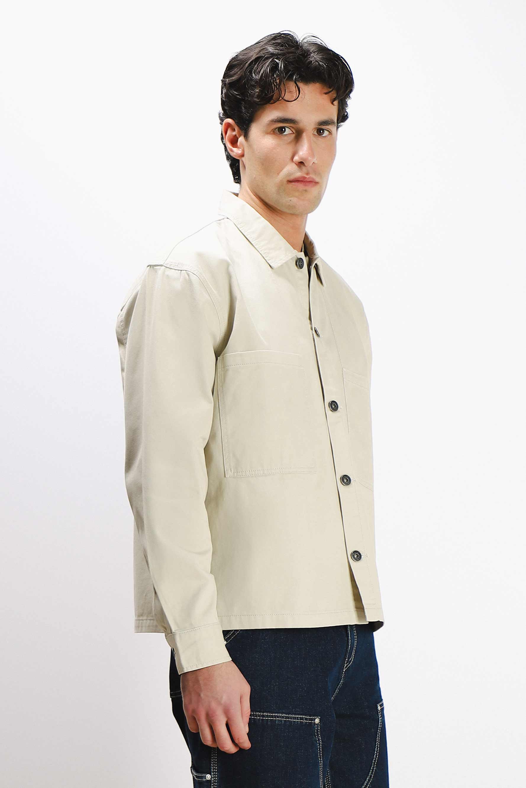 OVERSHIRT IN COTONE DOPPIA TASCA FRONTALE BEIGE CHIARO - Image 3