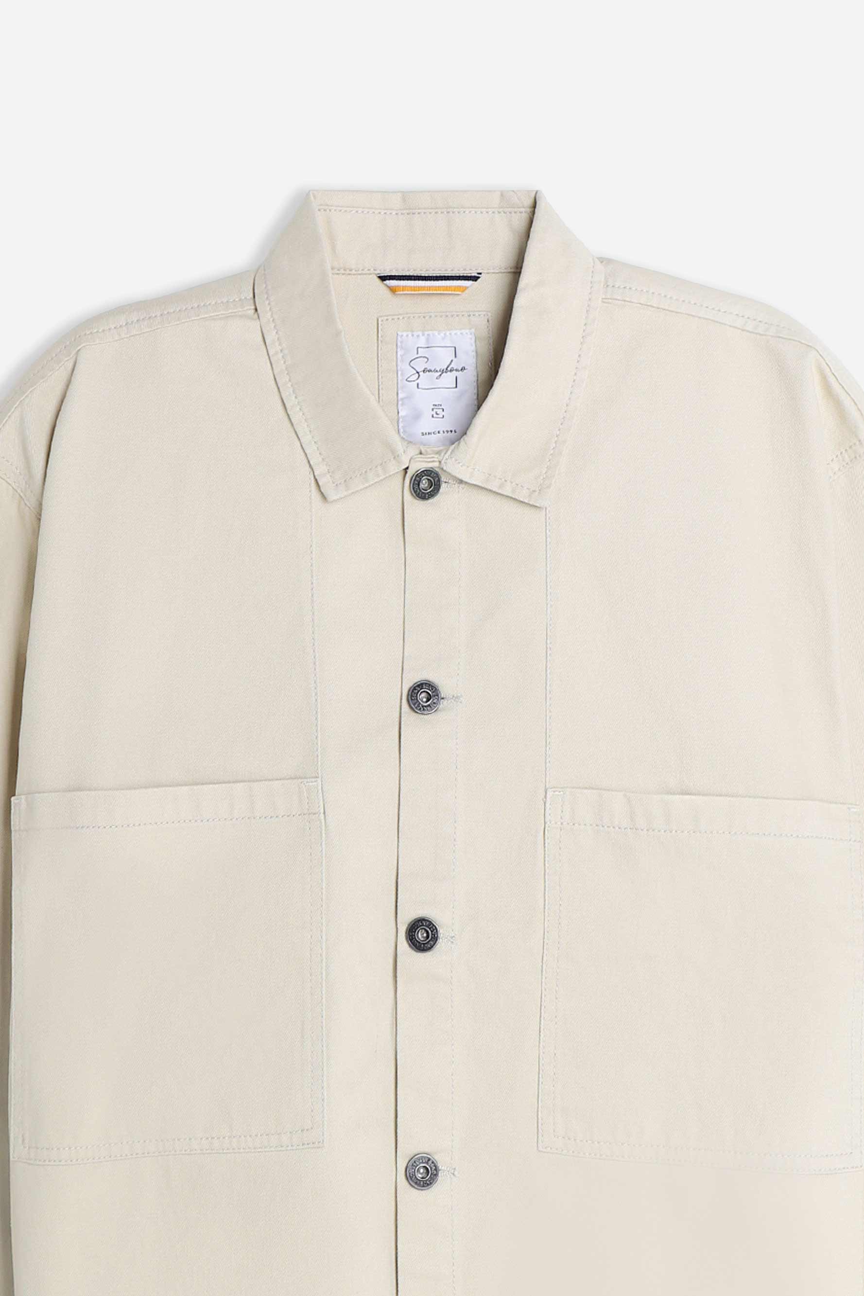 OVERSHIRT IN COTONE DOPPIA TASCA FRONTALE BEIGE CHIARO - Image 6