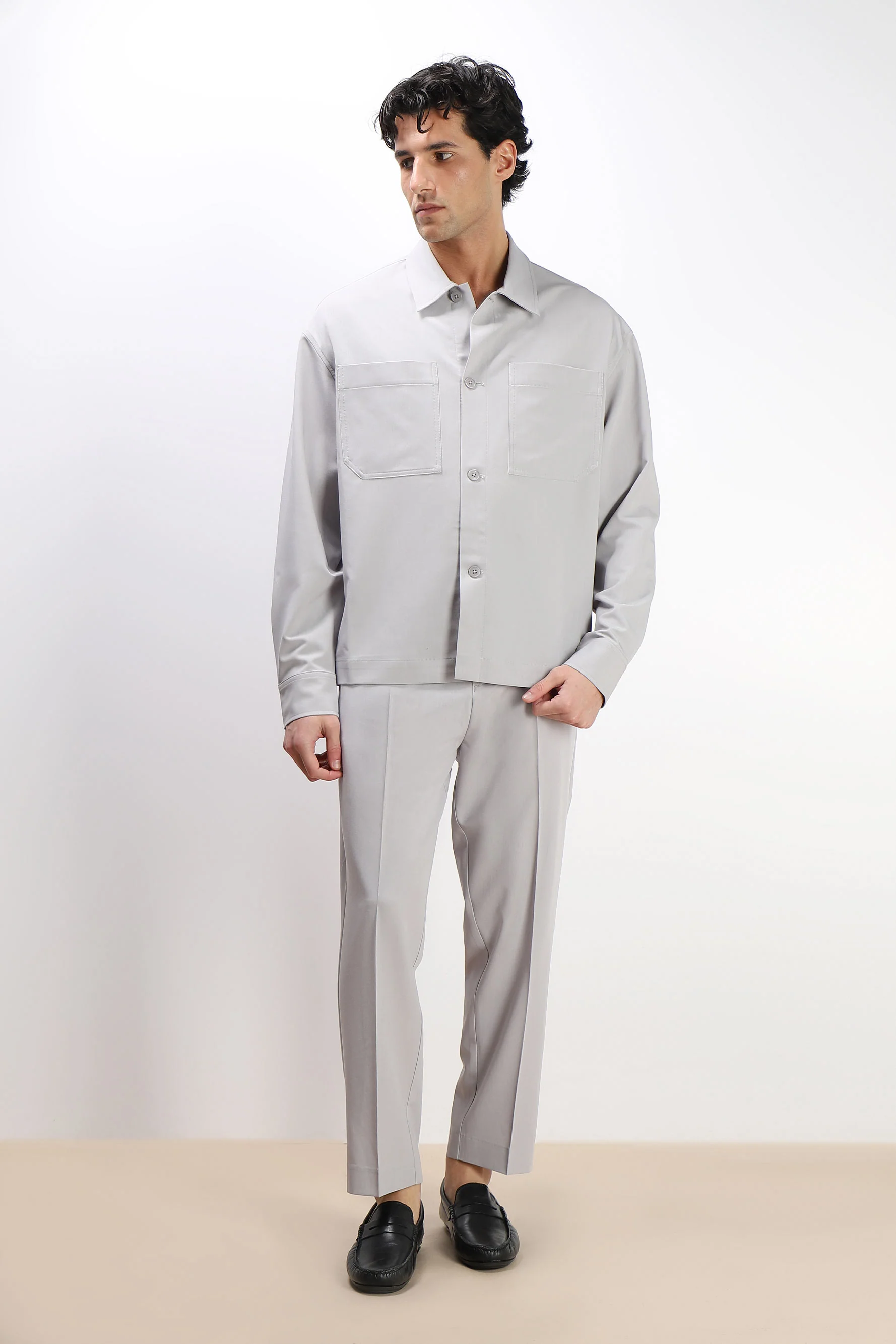 OVERSHIRT TESSUTO MORBIDO GRIGIO GHIACCIO - Image 2