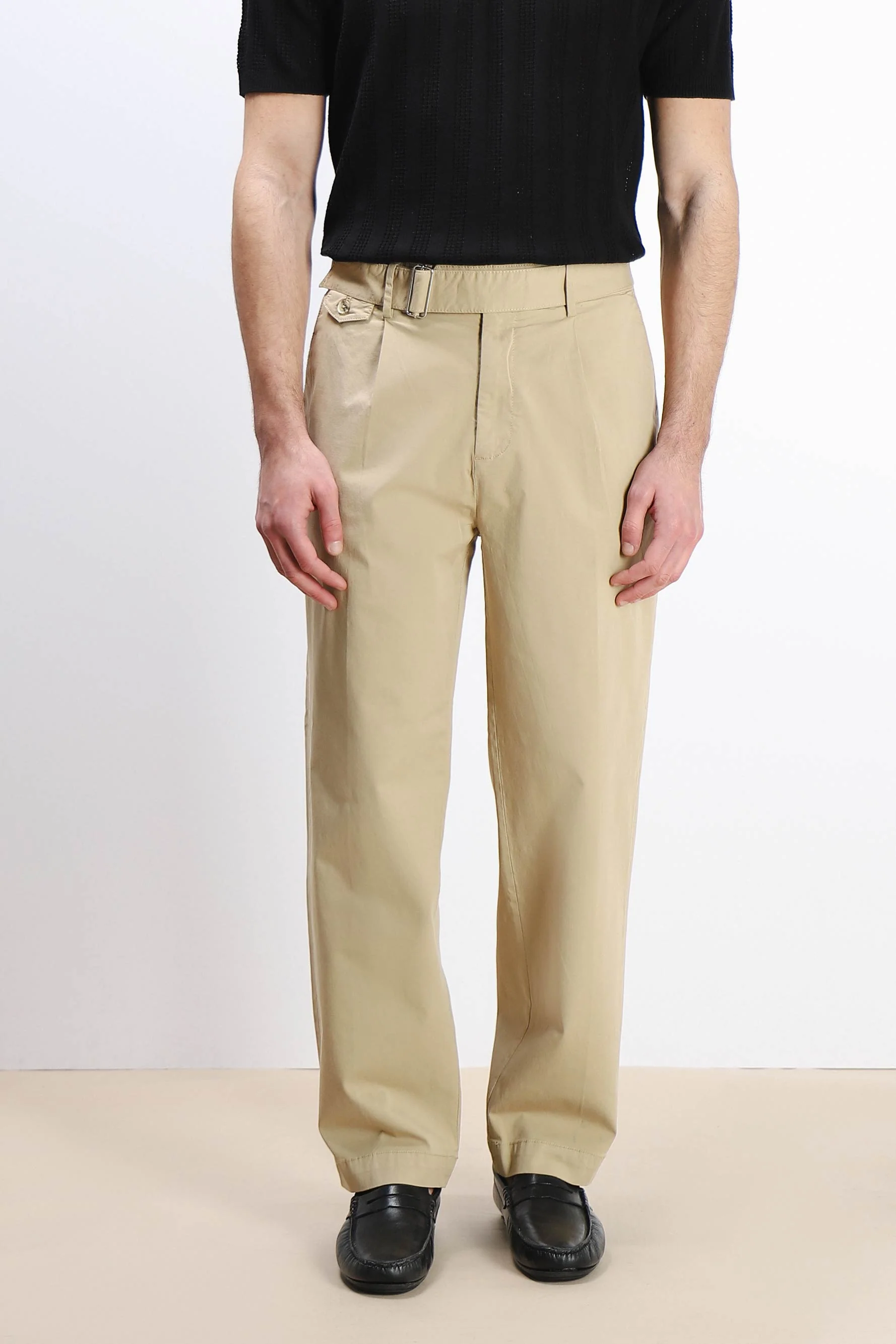 PANTALONE CHINO DOPPIA PENCE E CINTURINO BEIGE SCURO - Image 2