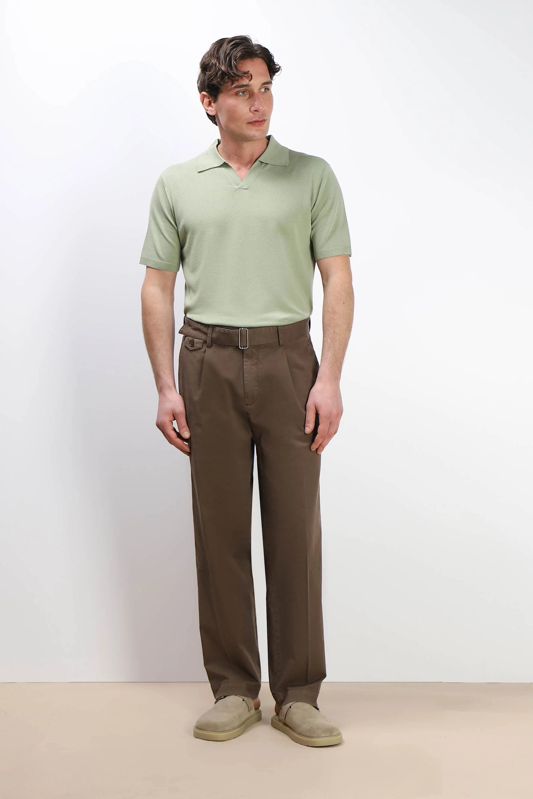 PANTALONE CHINO DOPPIA PENCE E CINTURINO MORO