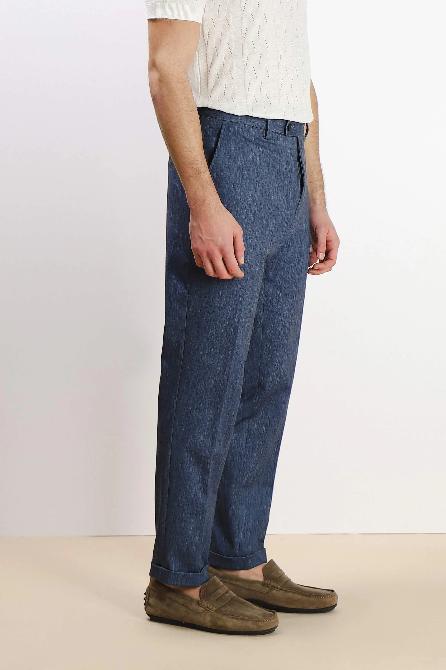 PANTALONE DA ABITO IN PUNTO MILANO BLEU - Image 3