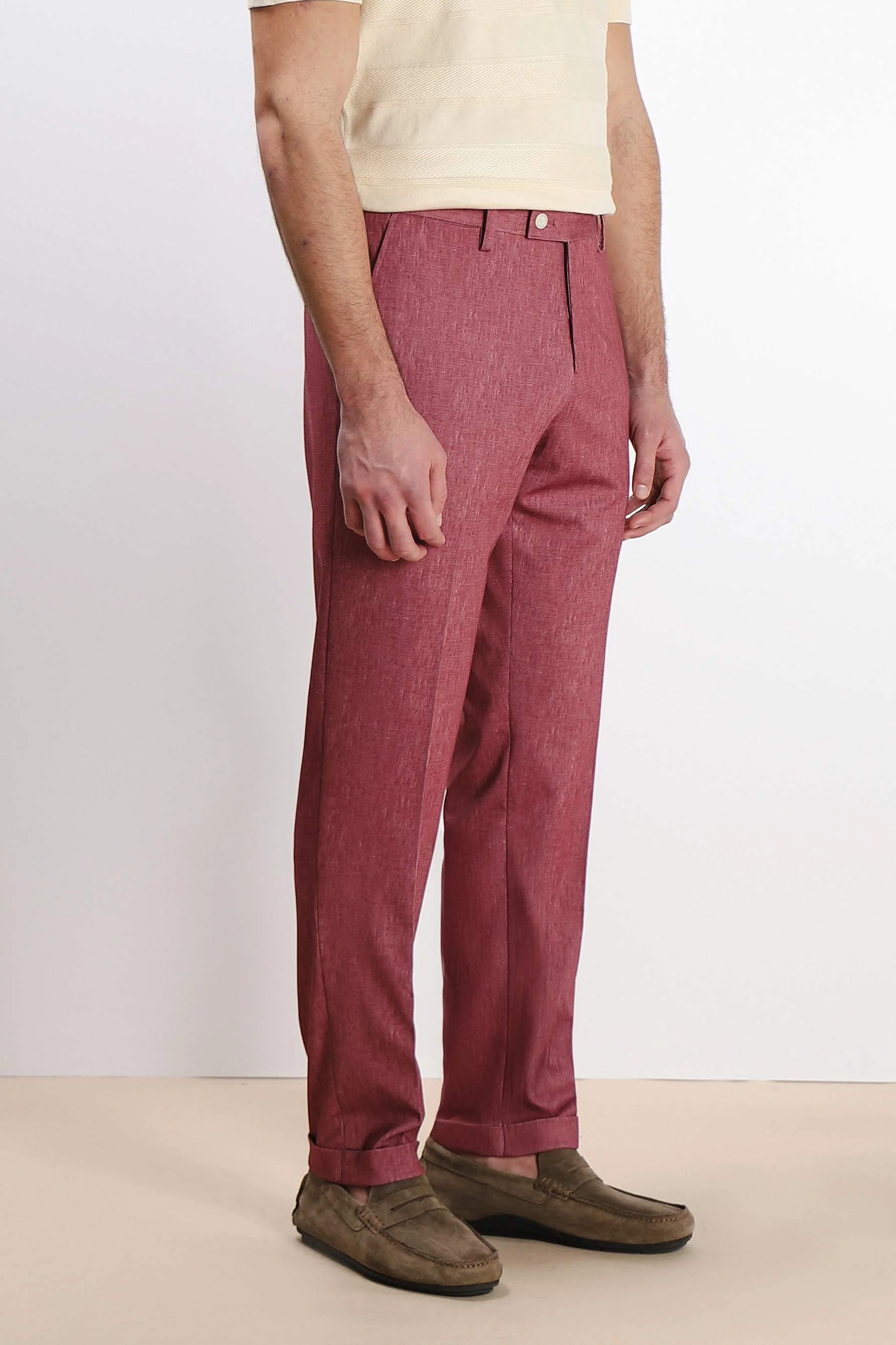 PANTALONE DA ABITO IN PUNTO MILANO ROSSO AMARANTO - Image 3