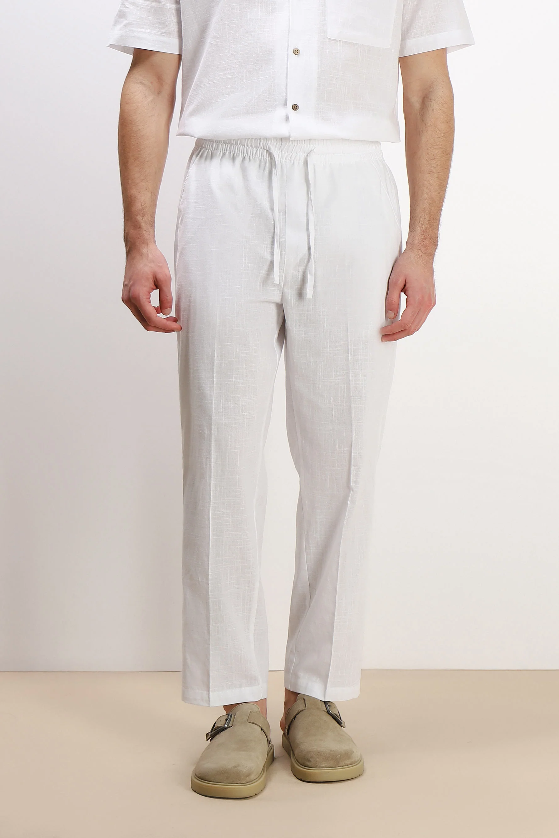 PANTALONE IN COTONE SLUB CON COULISSE BIANCO - Image 2