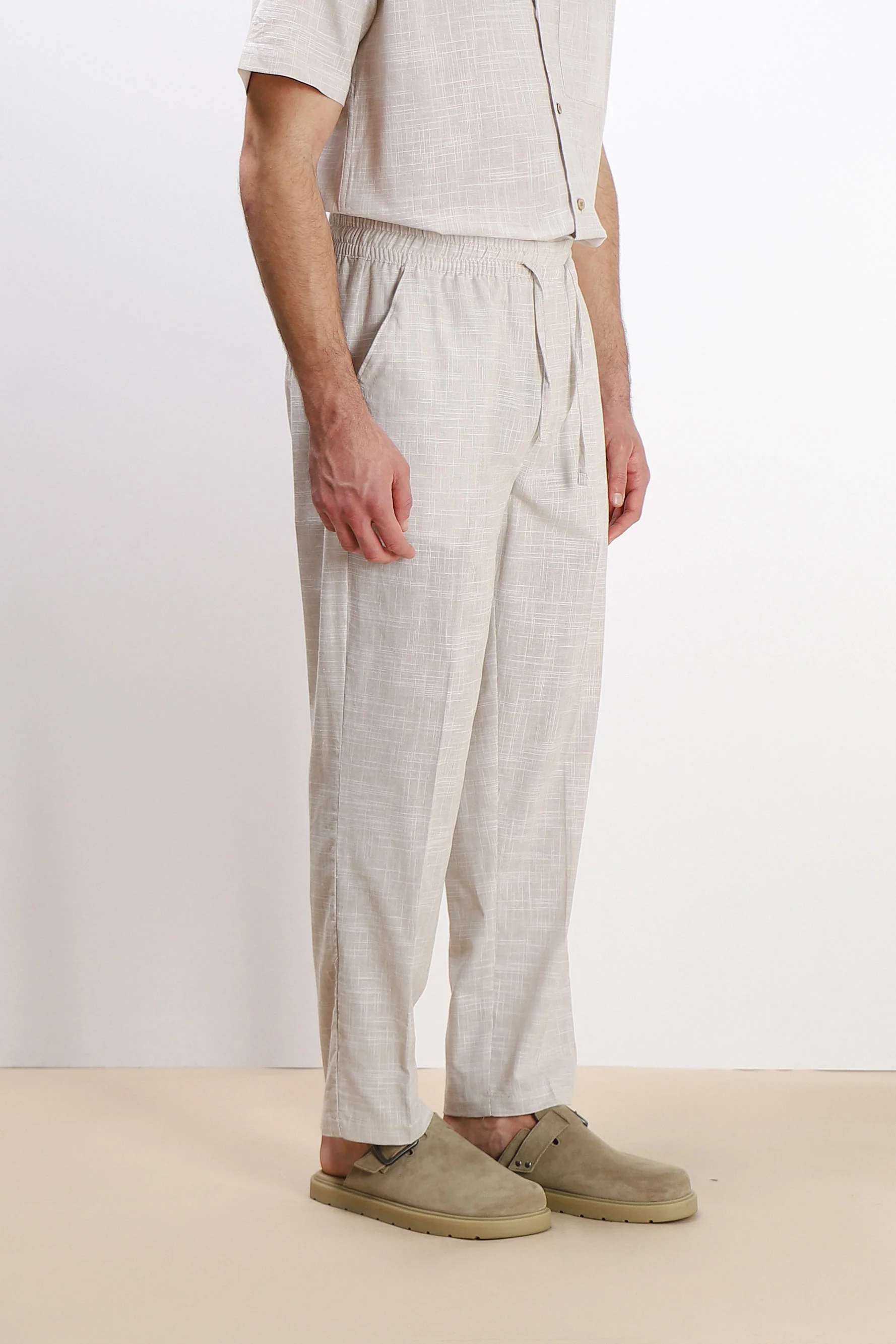 PANTALONE IN COTONE SLUB CON COULISSE FANGO - Image 3