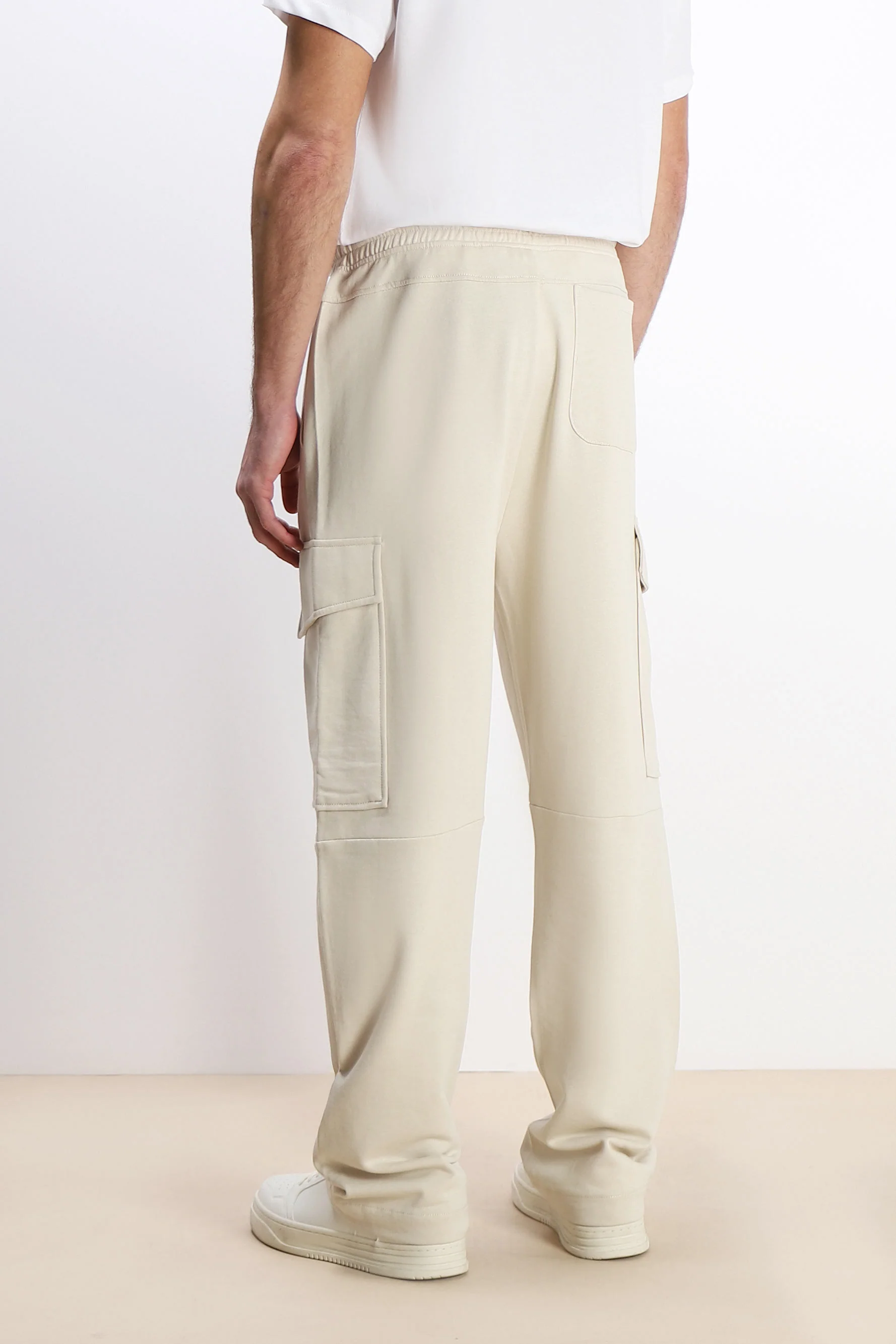 PANTALONE JOGGER IN FELPA E COULISSE BEIGE CHIARO - Image 4