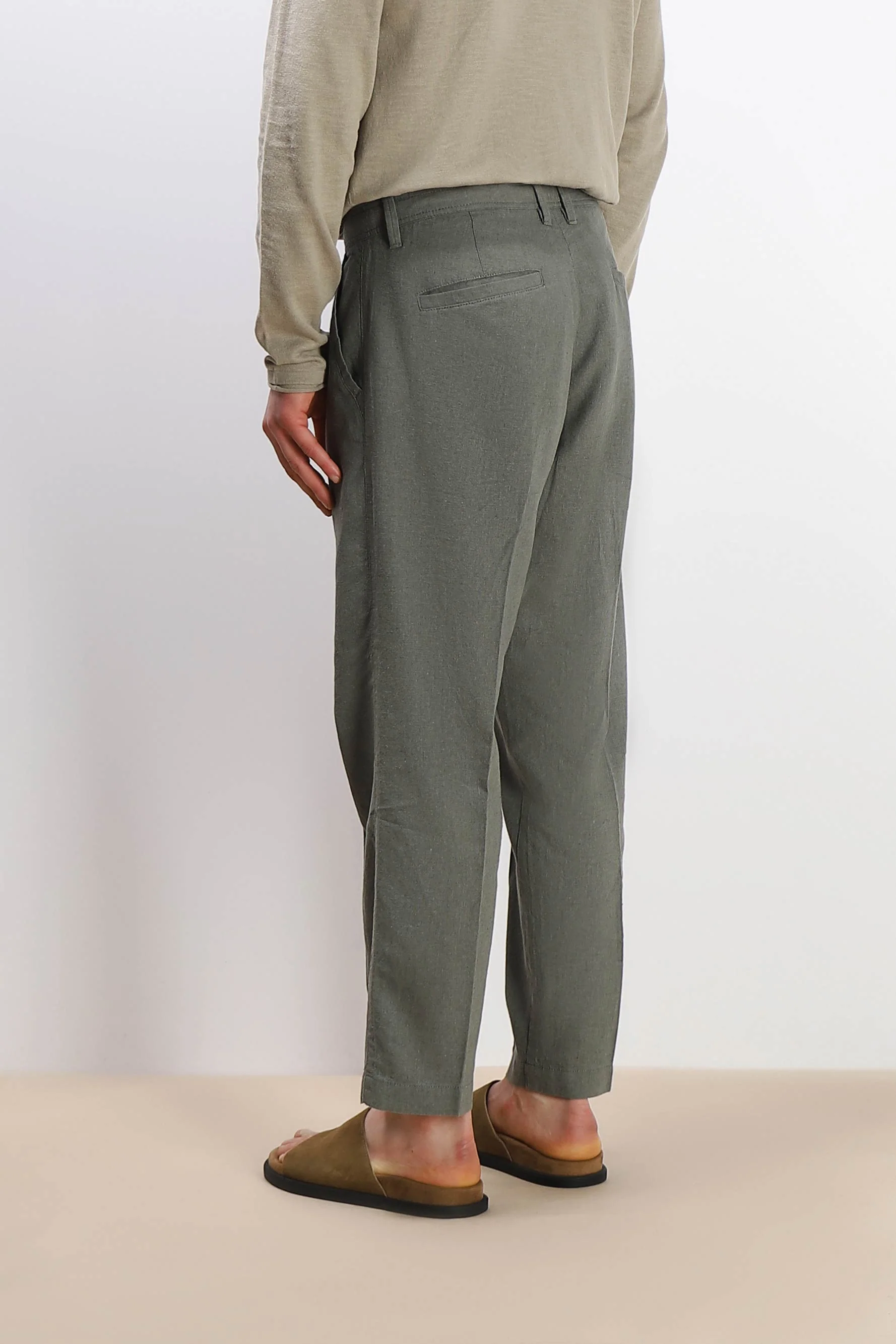PANTALONE MISTO LINO CON COULISSE VERDE MILITARE - Image 4