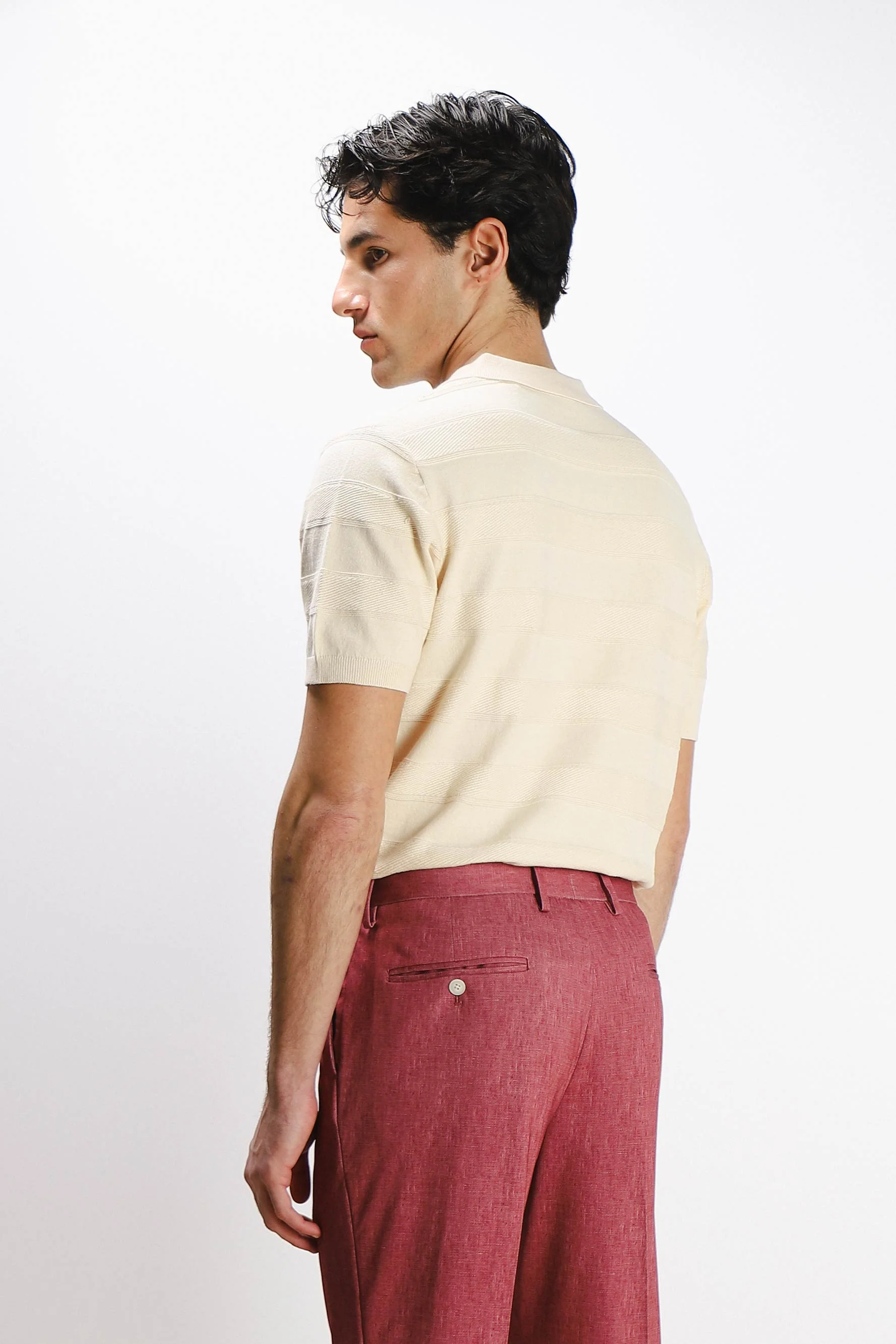 POLO IN MAGLINA FANTASIA JAQUARD CON ZIP BEIGE - Image 3
