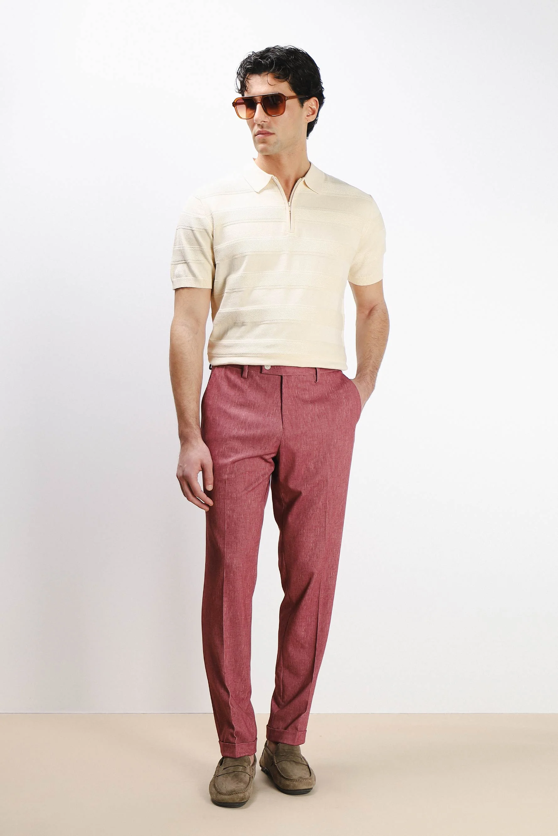 POLO IN MAGLINA FANTASIA JAQUARD CON ZIP BEIGE - Image 4