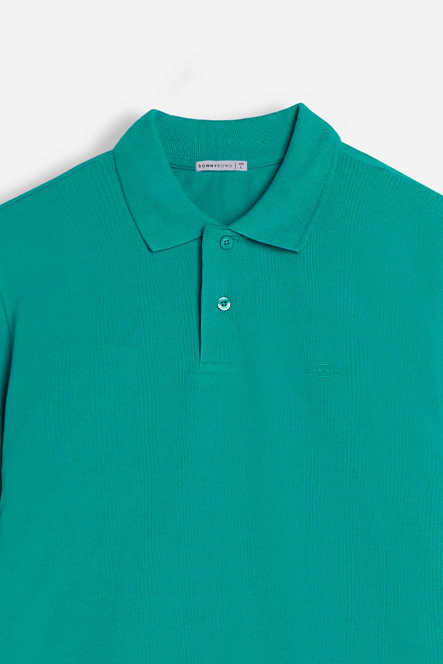POLO PIQUET BASIC TINTA UNITA E LOGO VERDE SMERALDO - Image 3