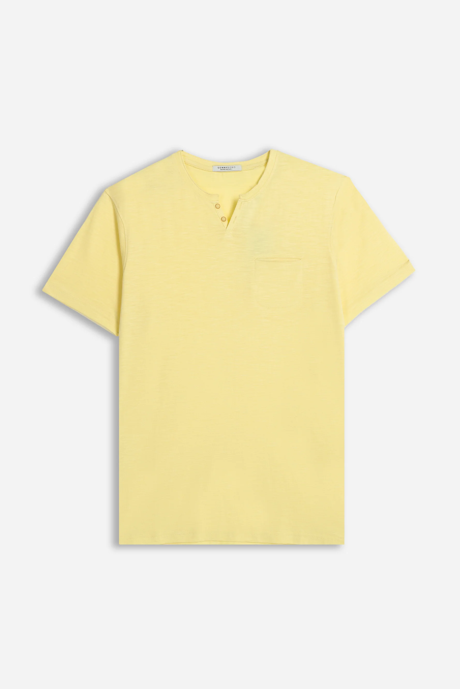 T-SHIRT COLLO A GOCCIA IN SLUB GIALLO CHIARO