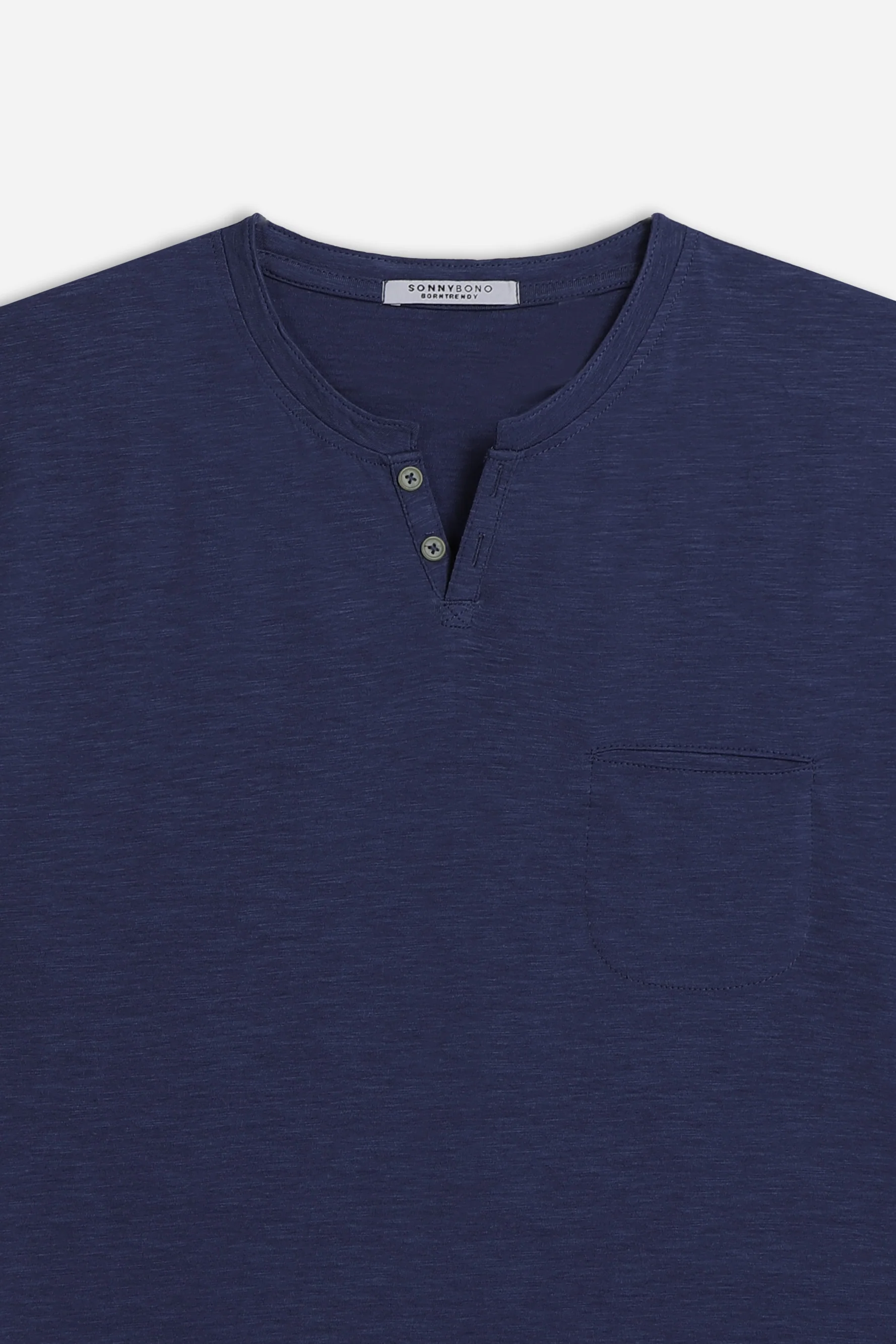 T-SHIRT COLLO A GOCCIA IN SLUB INDACO - Image 2