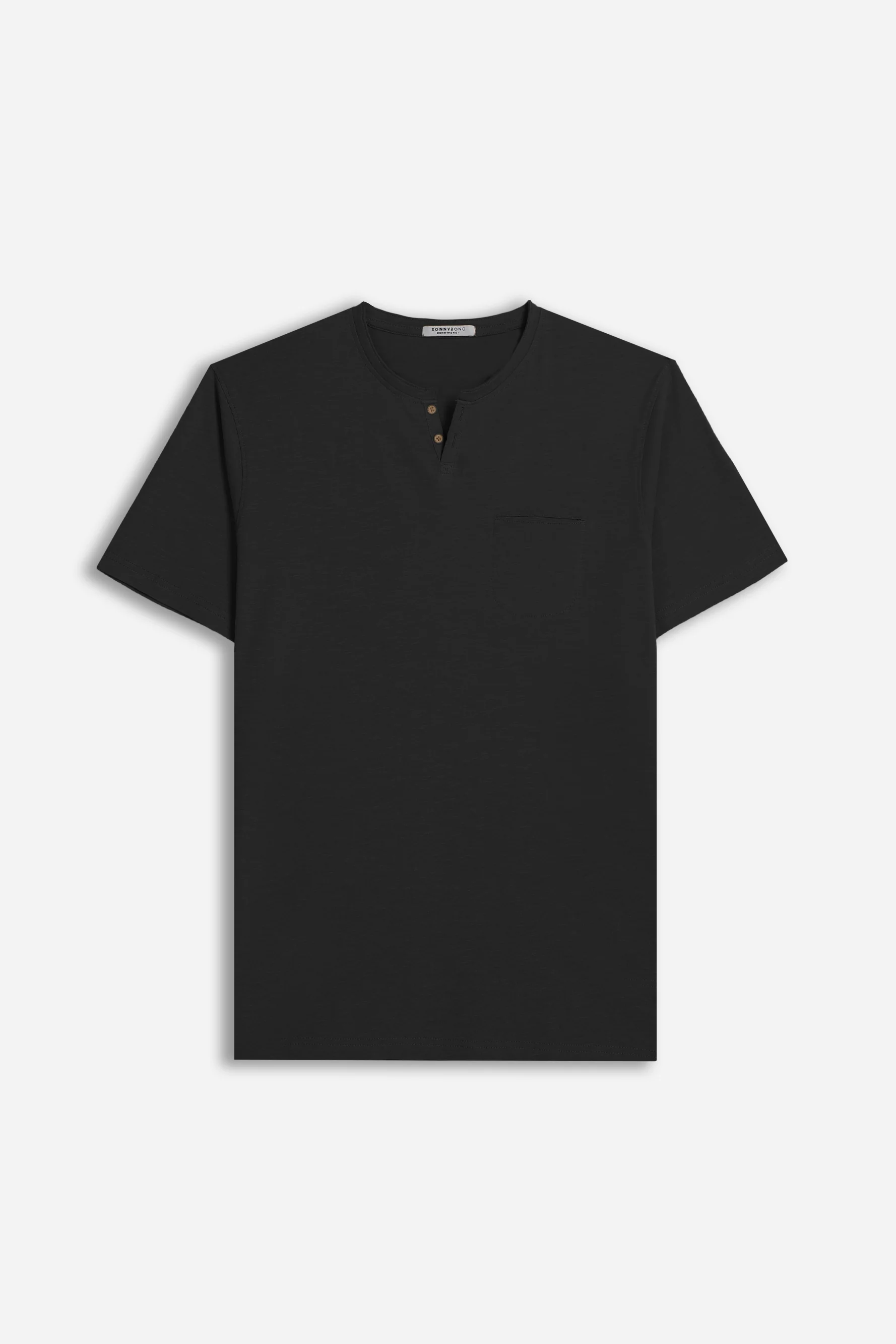 T-SHIRT COLLO A GOCCIA IN SLUB NERO