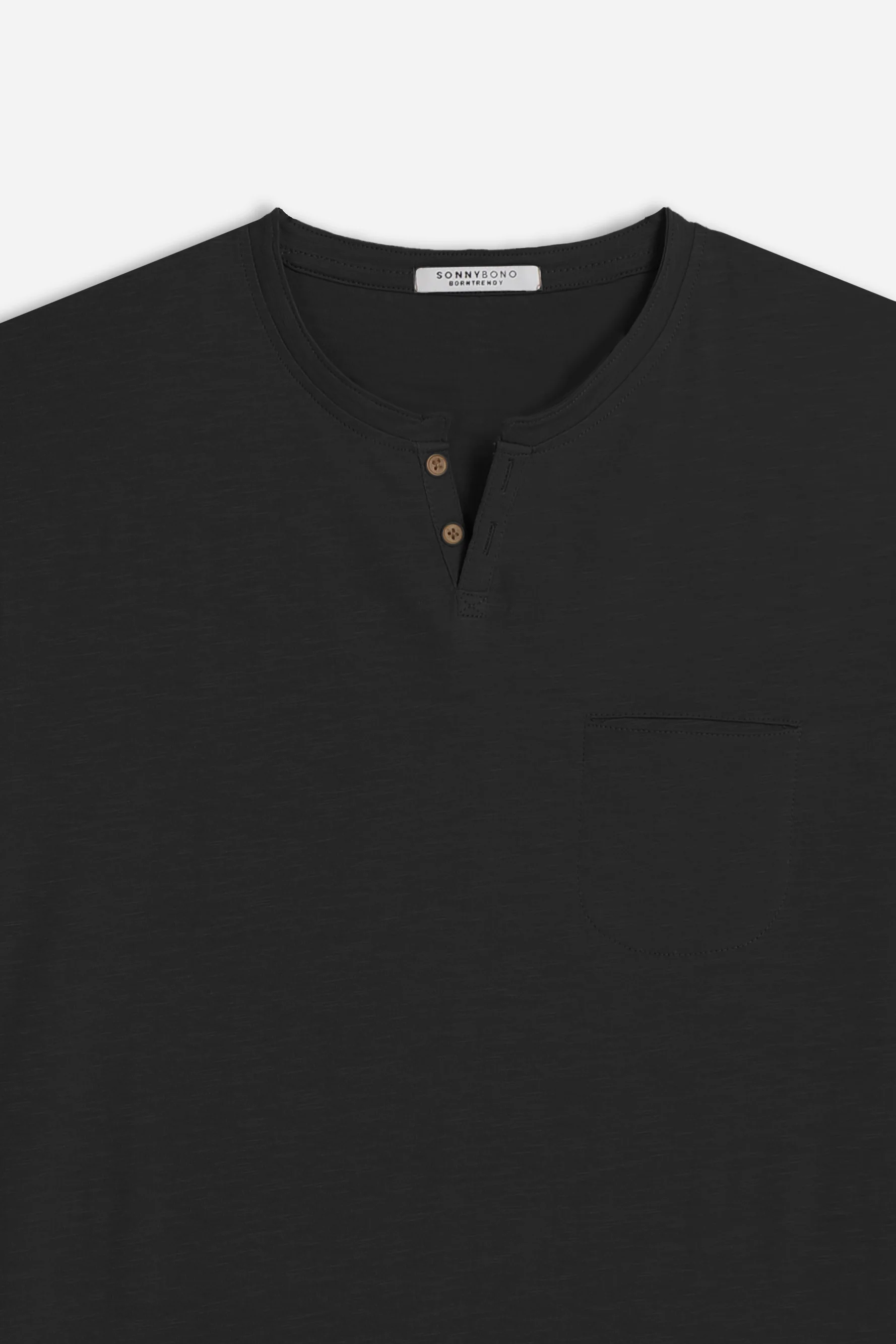 T-SHIRT COLLO A GOCCIA IN SLUB NERO - Image 2