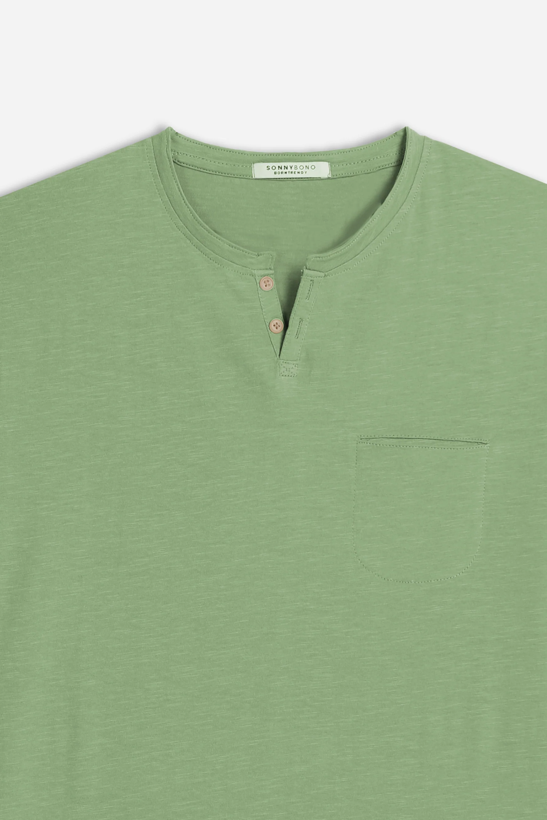 T-SHIRT COLLO A GOCCIA IN SLUB SALVIA - Image 2