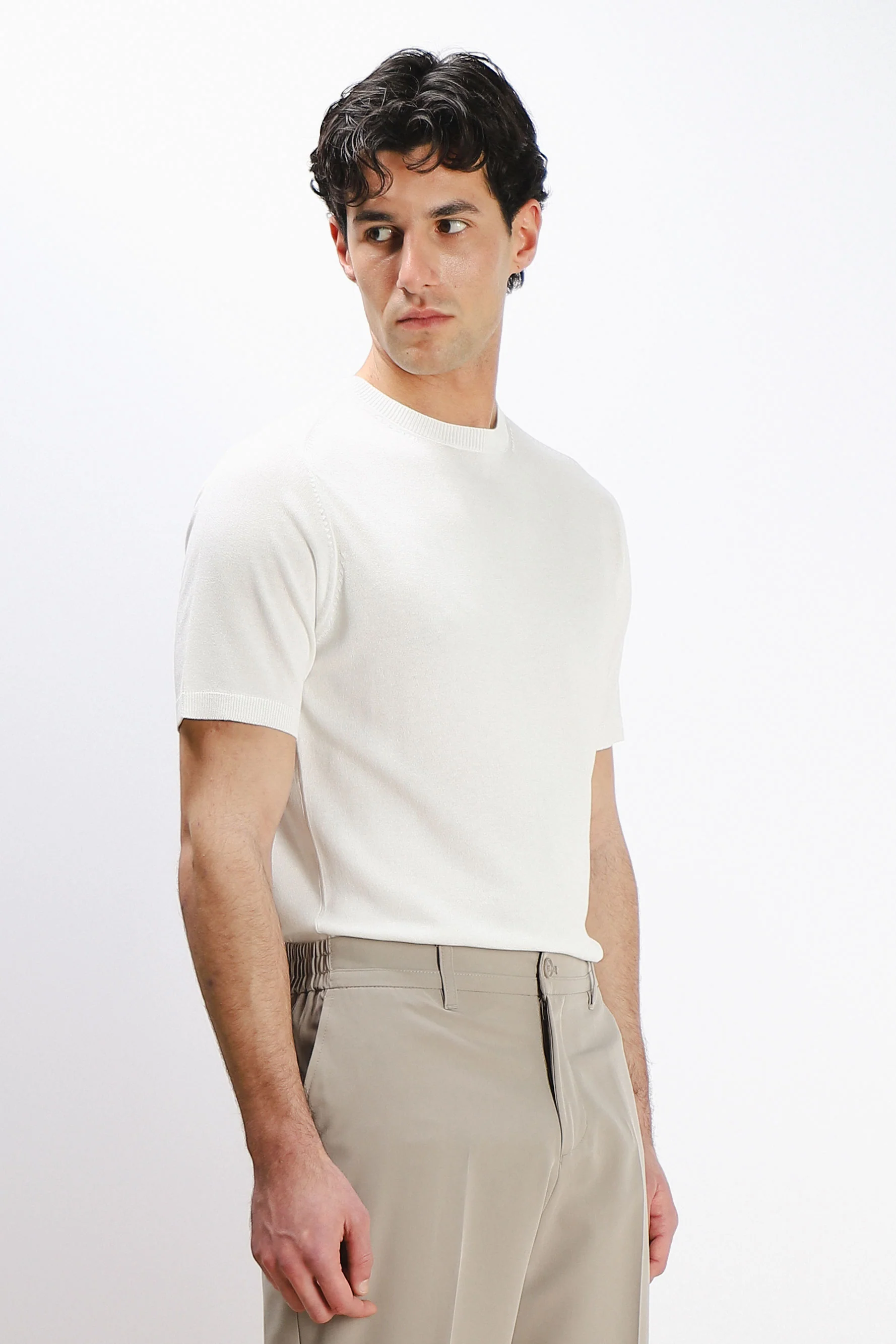 T-SHIRT GIRCOLLO IN MAGLINA BIANCO - Image 3