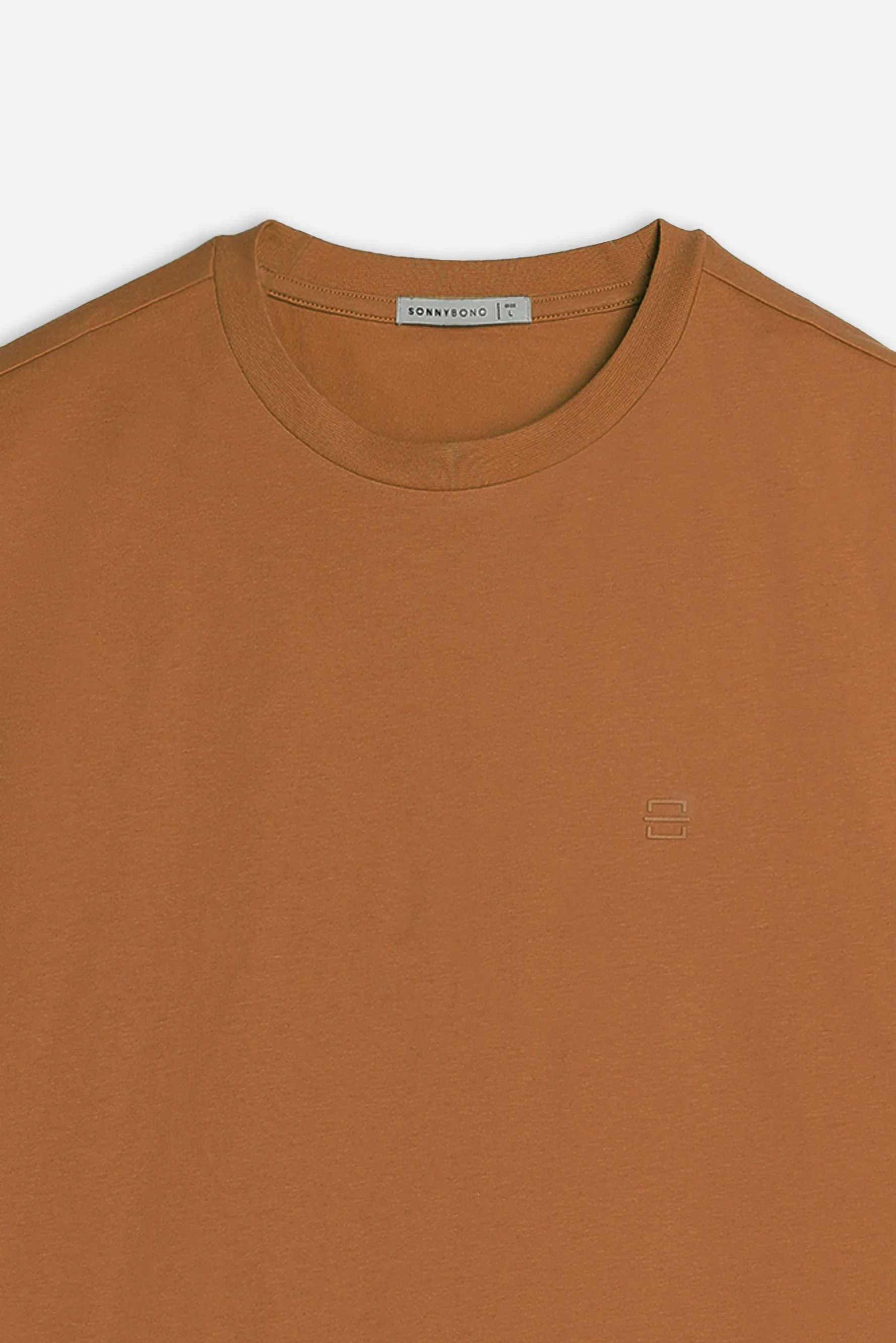 T-SHIRT GIROCOLLO BASIC CON DETTAGLIO COGNAC - Image 3