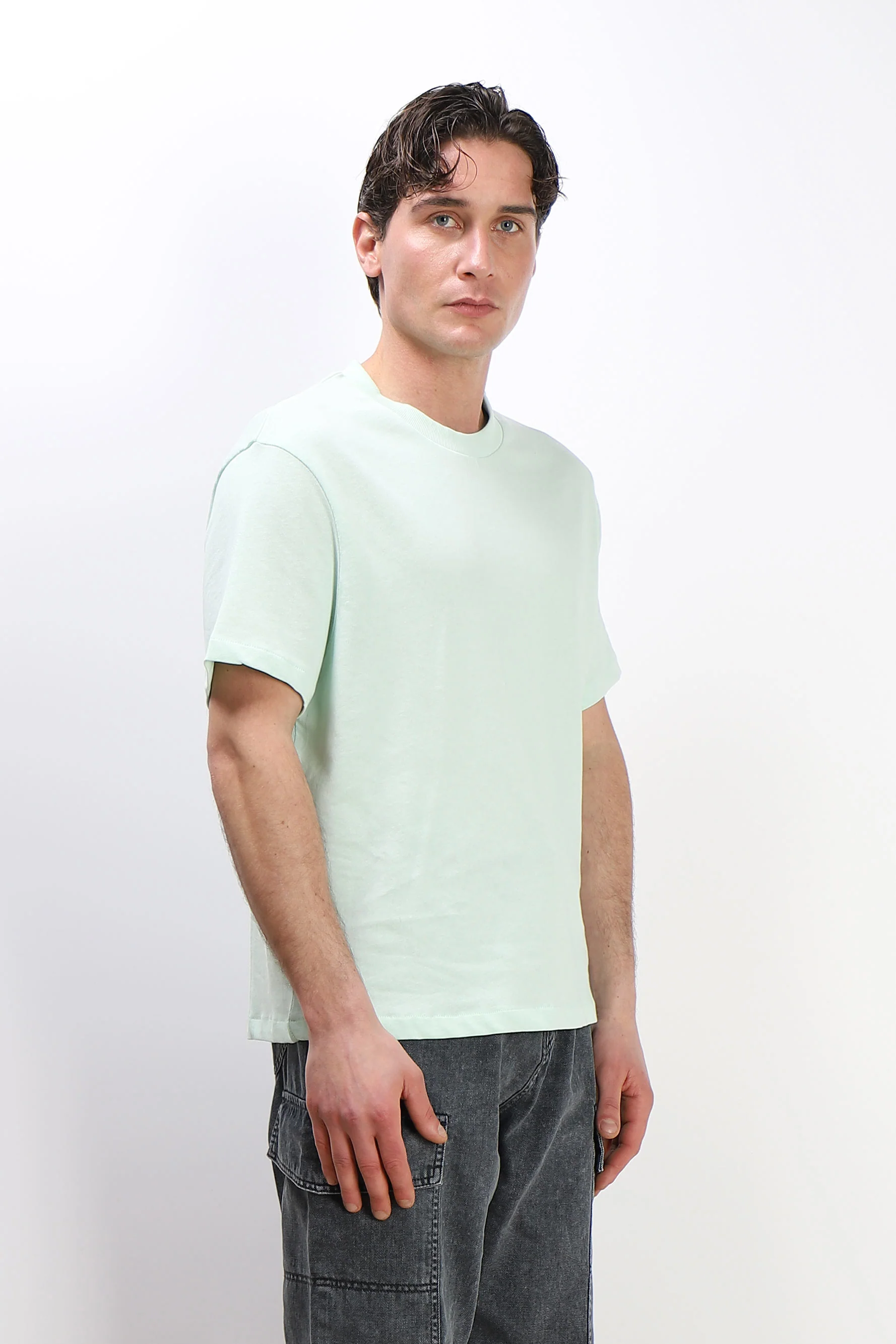 T-SHIRT GIROCOLLO BASIC IN MAGLINA VERDE ACQUA - Image 3