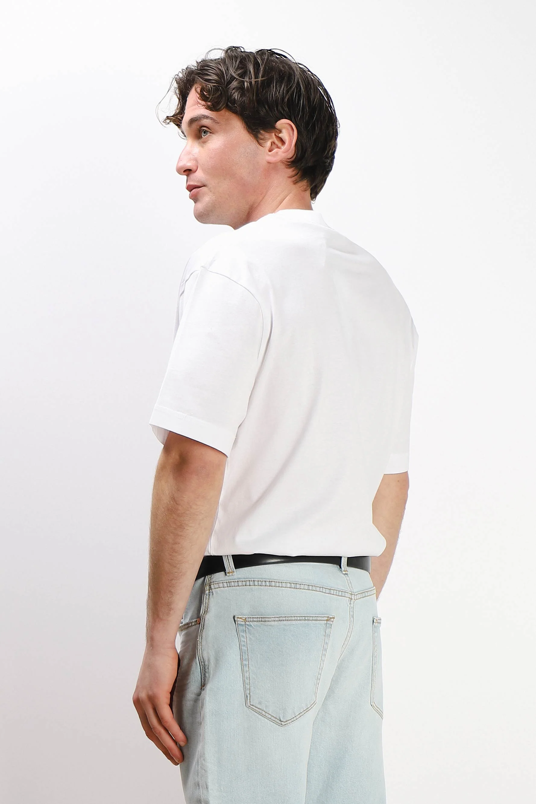 T-SHIRT GIROCOLLO IN COTONE MERCERIZZATO BIANCO - Image 6