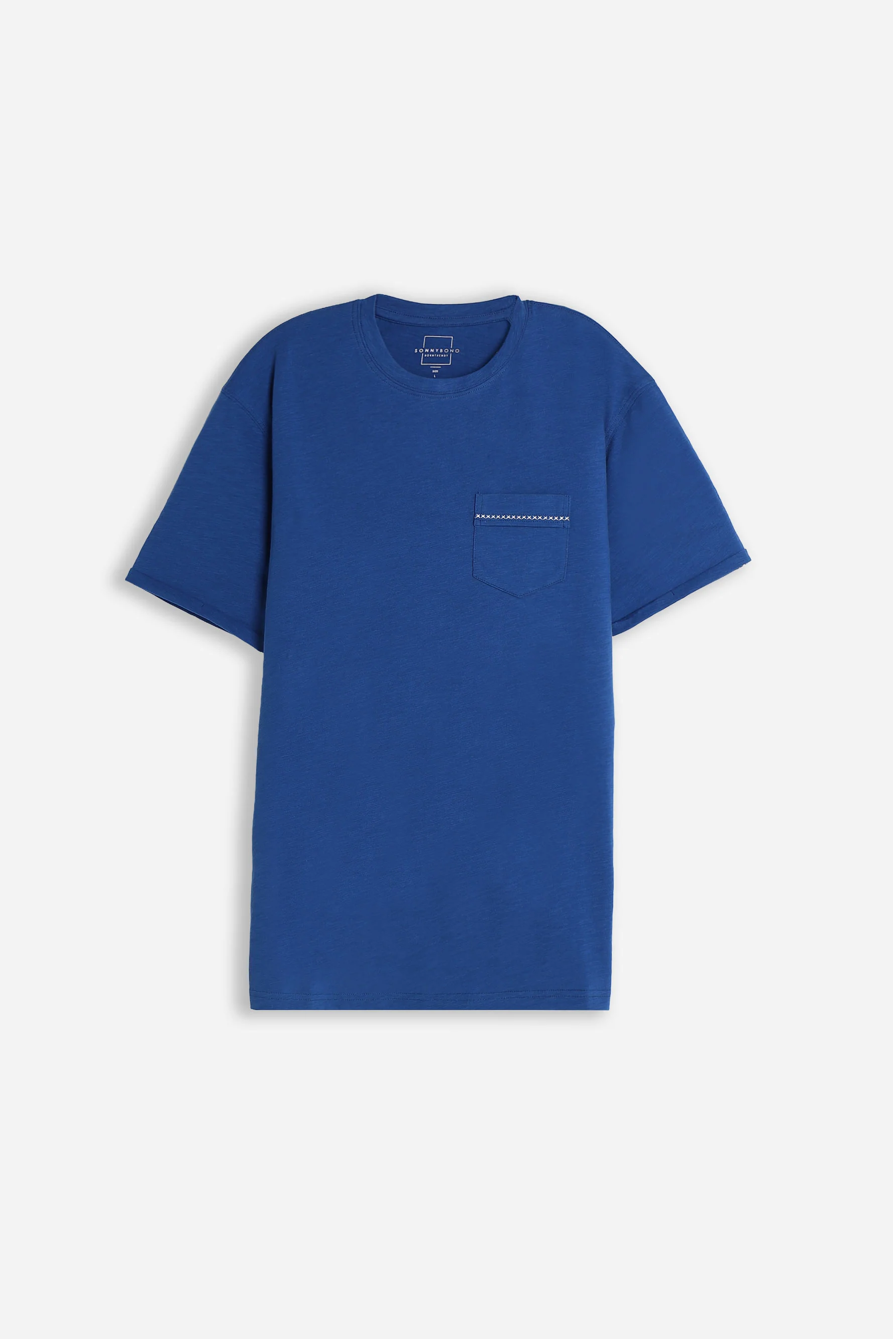 T-SHIRT GIROCOLLO SLUB CON TASCHINO INDACO