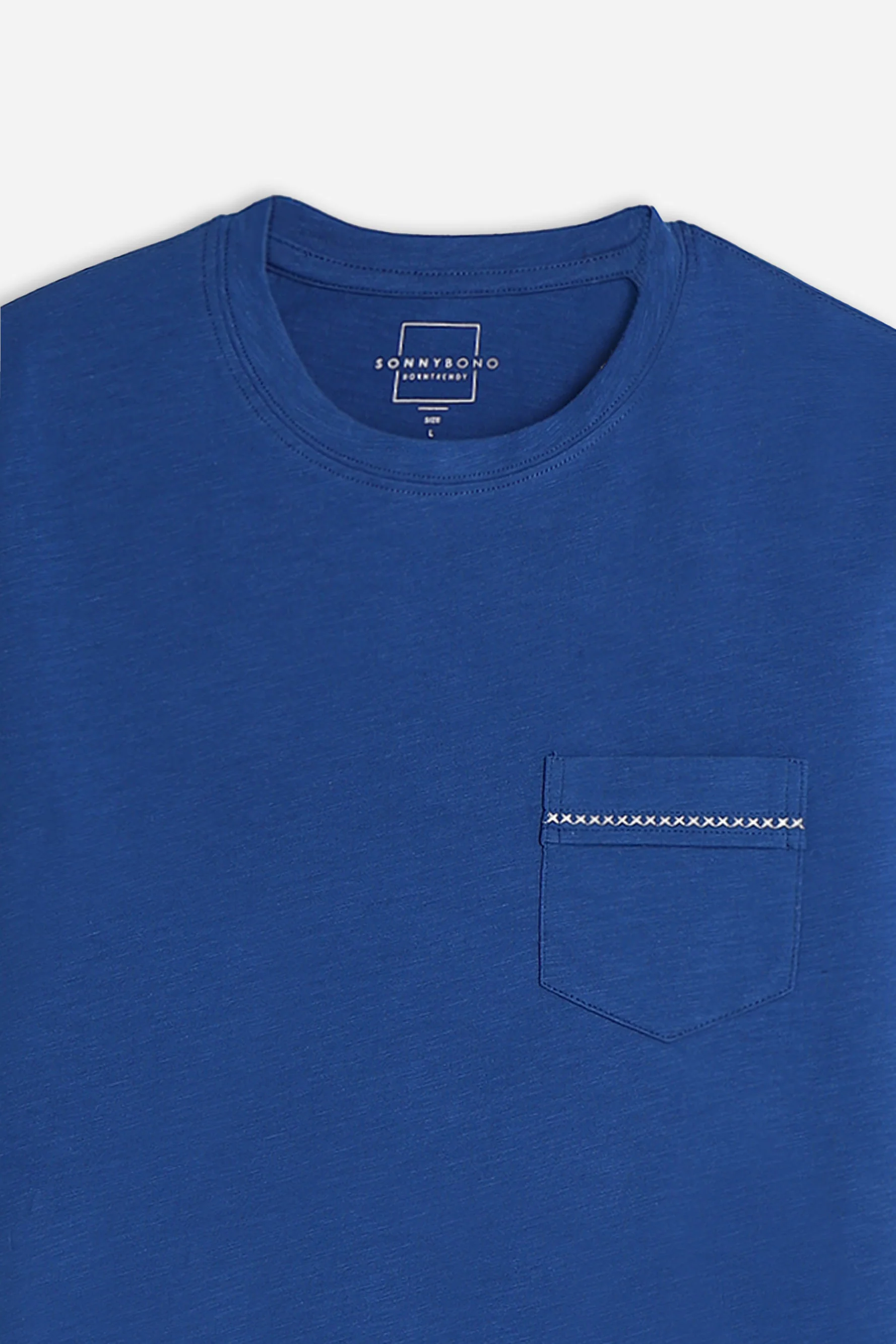 T-SHIRT GIROCOLLO SLUB CON TASCHINO INDACO - Image 2