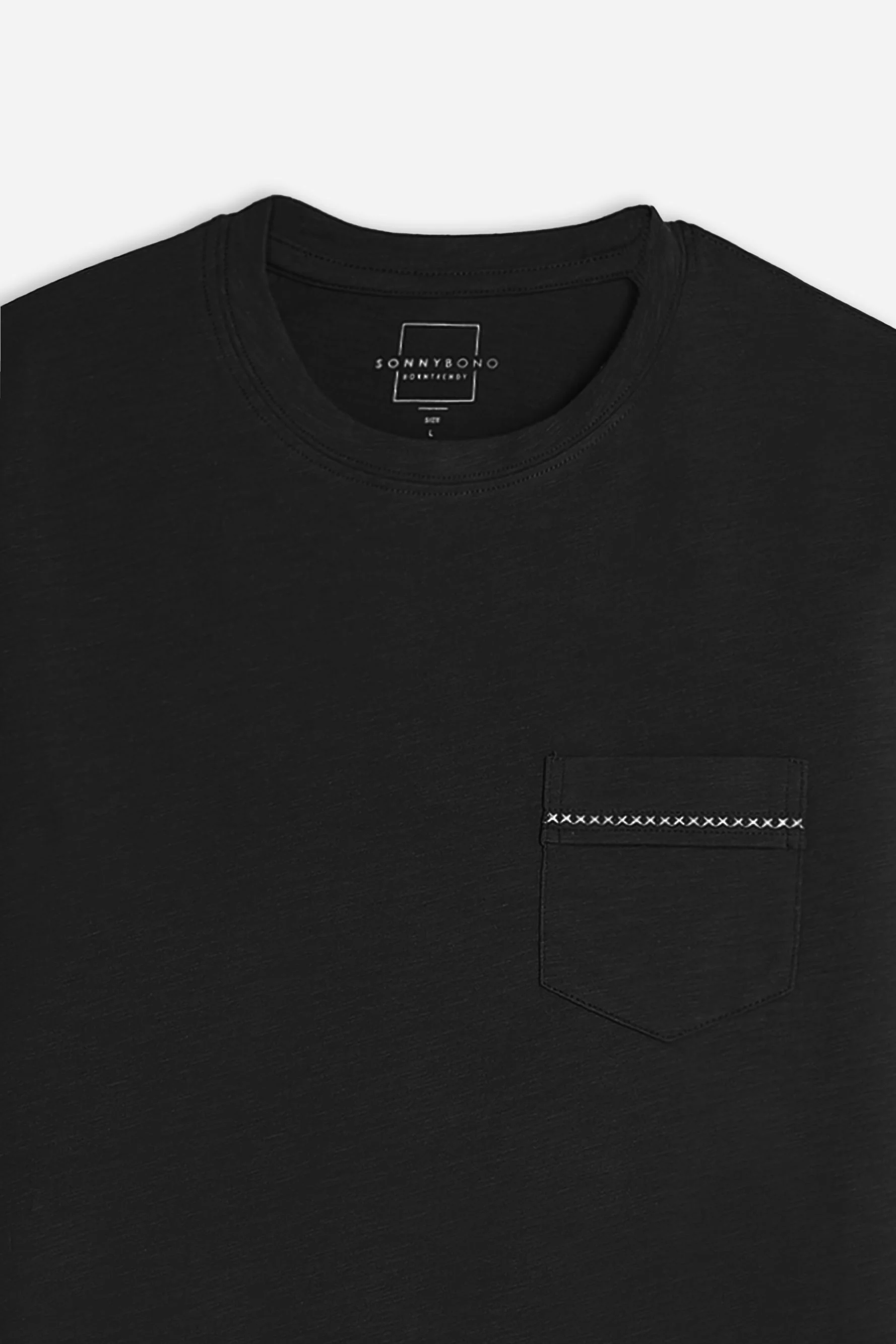 T-SHIRT GIROCOLLO SLUB CON TASCHINO NERO - Image 2