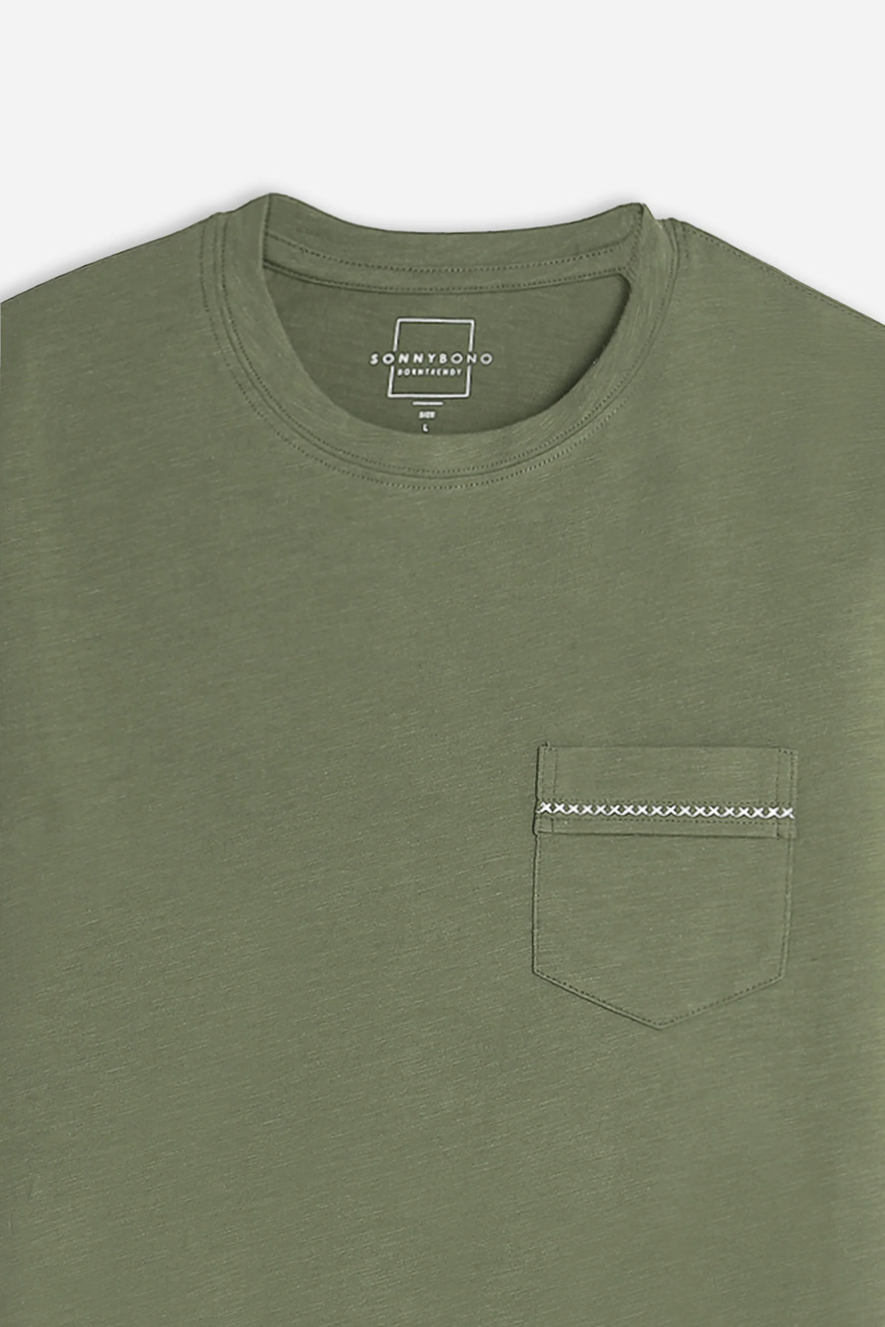 T-SHIRT GIROCOLLO SLUB  CON TASCHINO VERDE MILITARE - Image 2
