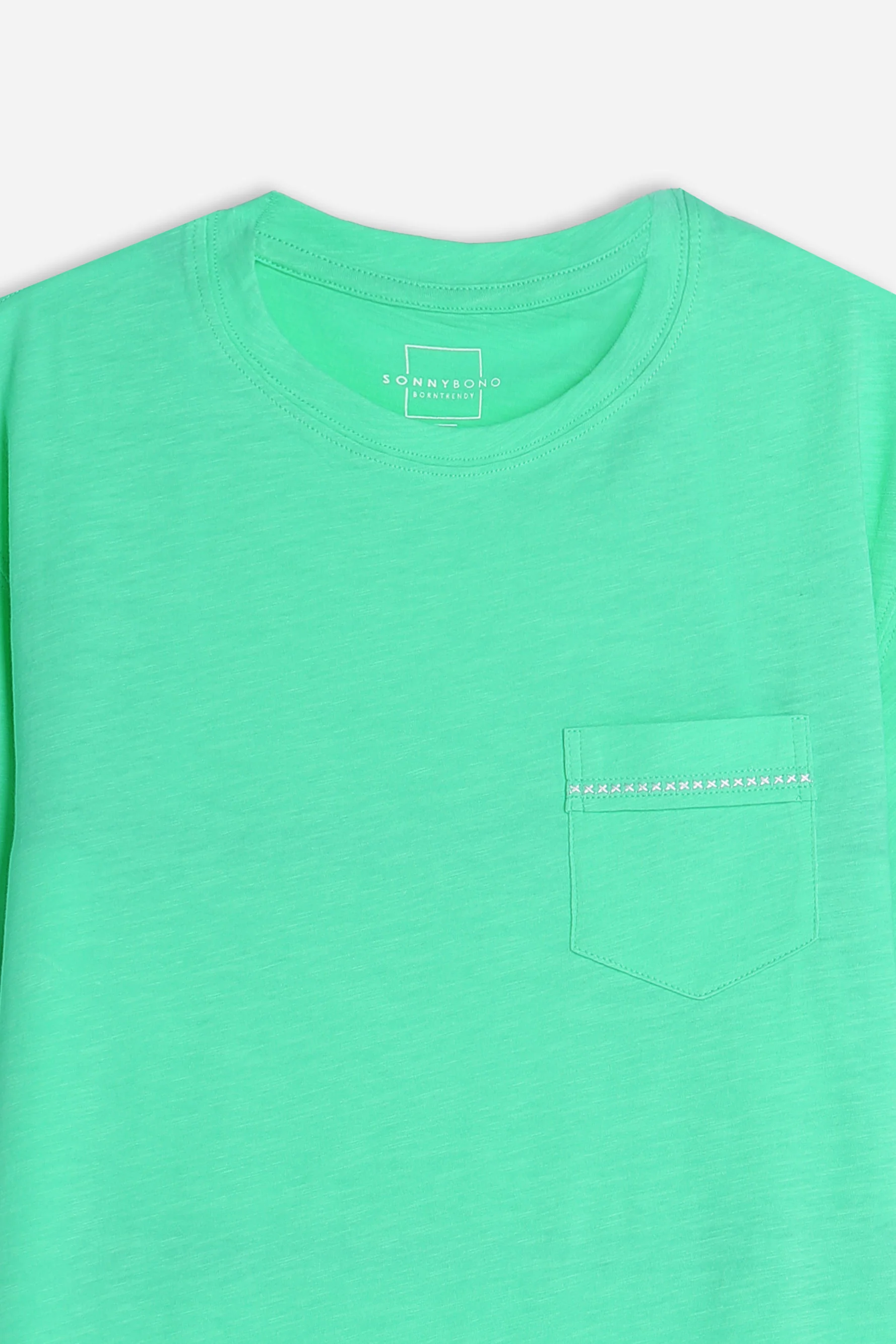 T-SHIRT GIROCOLLO SLUB  CON TASCHINO VERDE SMERALDO - Image 2