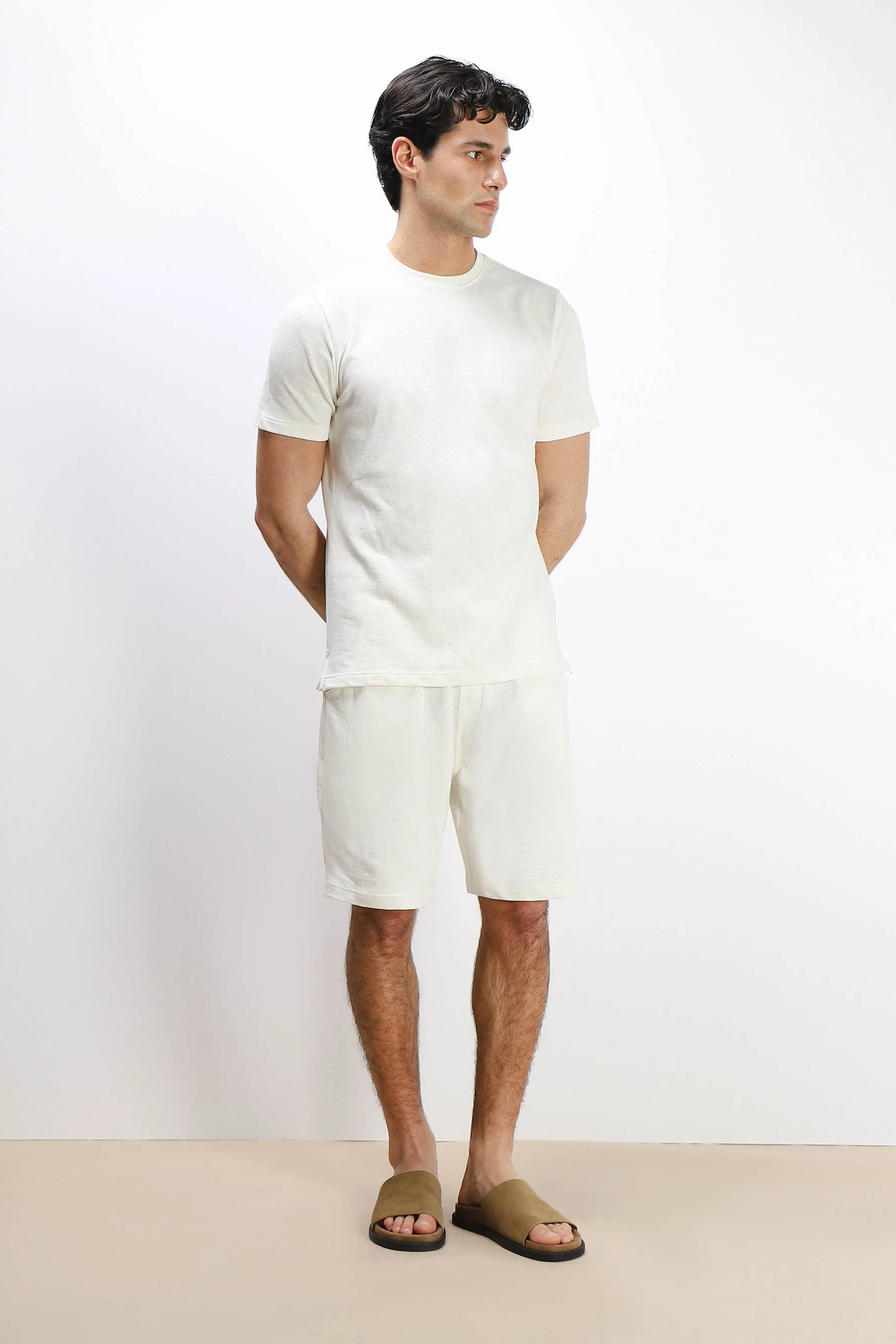T-SHIRT GIROCOLLO SLUB EFFETTO LINO BIANCO - Image 3
