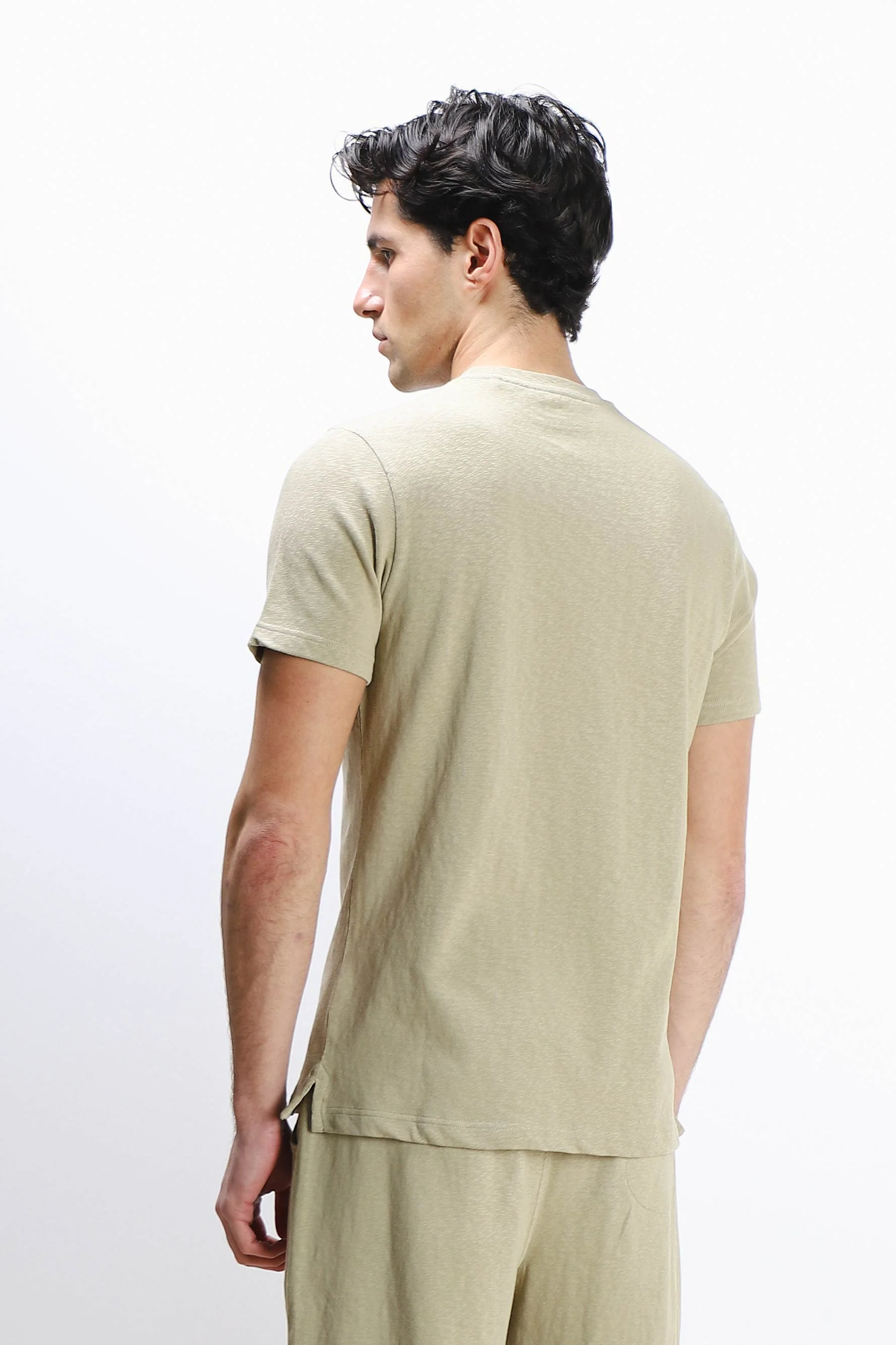T-SHIRT GIROCOLLO SLUB EFFETTO LINO KAKI - Image 5