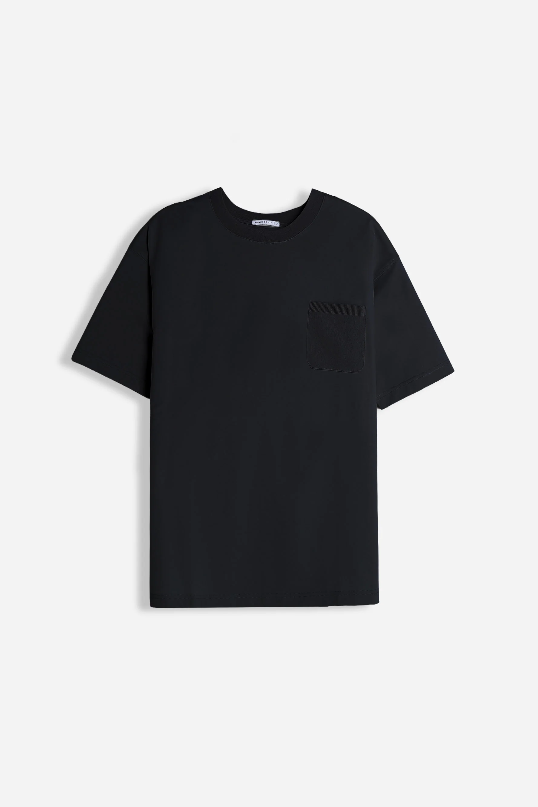 T-SHIRT GIROCOLLO STRETCH CON COLLO E TASCHINO A COSTINE NERO