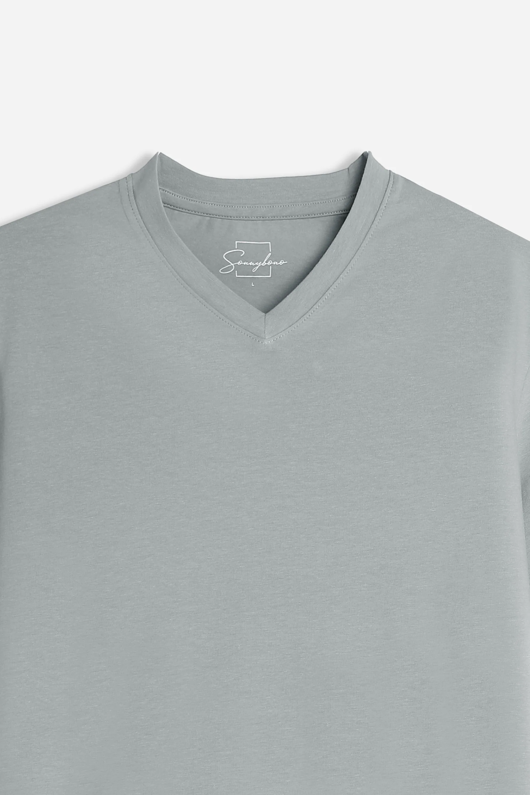 T-SHIRT SCOLLO A V BASIC STRETCH GRIGIO SCURO - Image 4